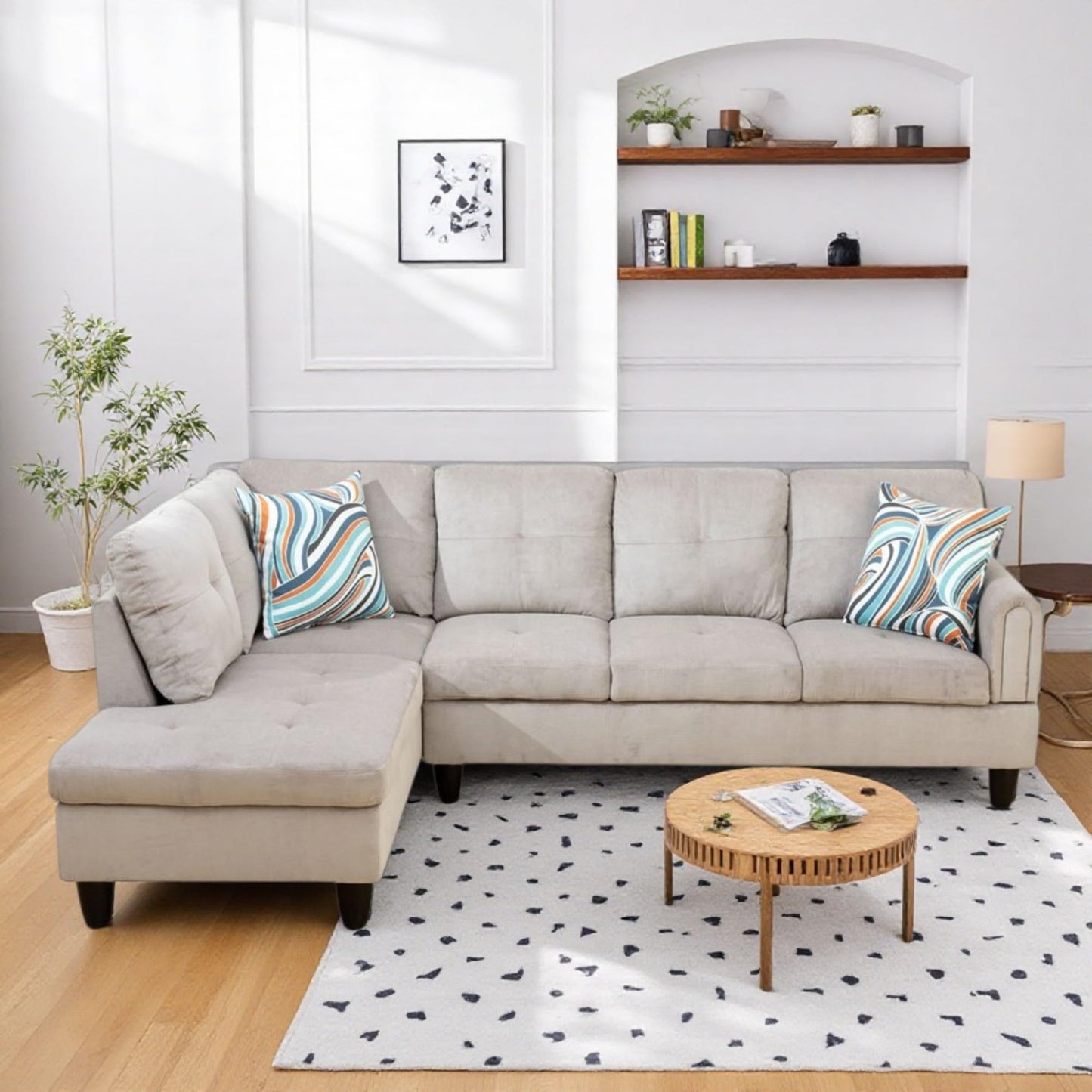 NicBex Comfy Couches for Living Room, 2-Piece 97" L-Shaped Sectional Couch with Movable Chaise, Modern Sofa Living Room Set for Apartment, Office & Bedroom, Grey White