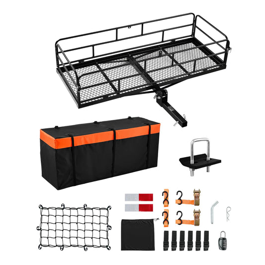 VEVOR 60" x 24" x 14", Hitch Cargo Carrier, 500 lbs Capacity Hitch Cargo Carrier with Cargo Net & Waterproof Cargo Bag, Folding Hitch Mount Cargo Carrier with Reflective Reminder, Fit for SUVs