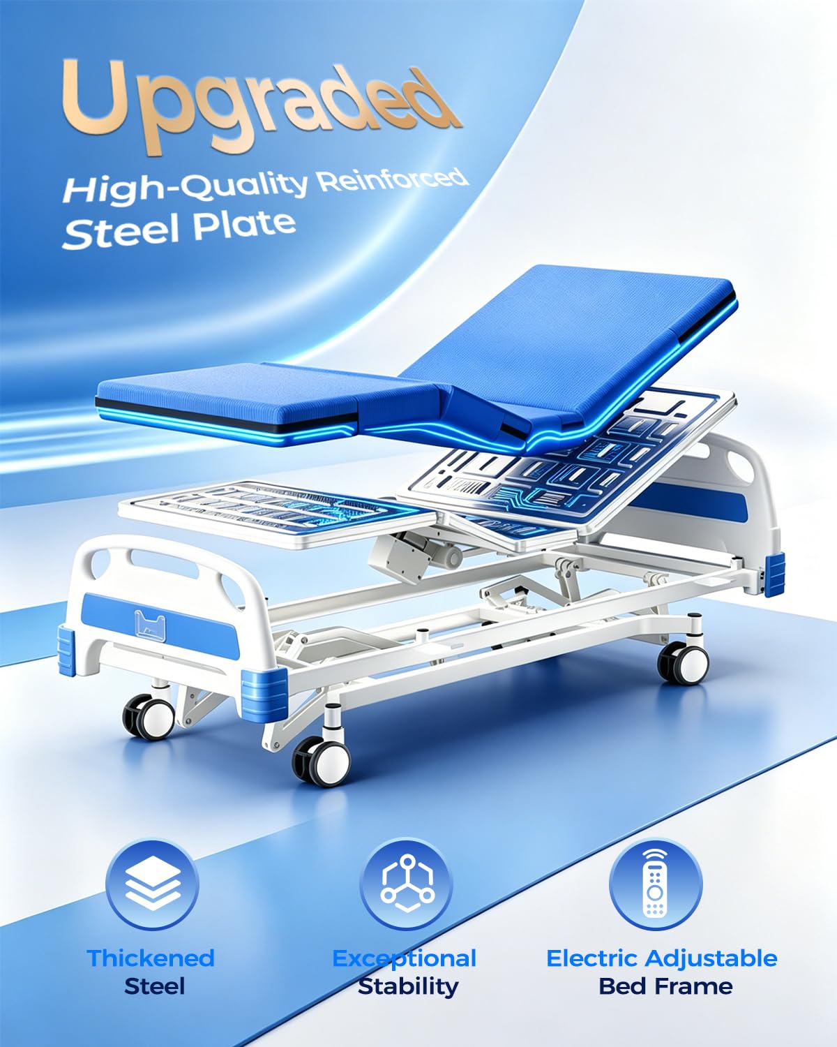 HaiyoHBED 4 Function 600LBS Full Electric Hospital Bed, Beds for Home Use, Special Needs Medical Bed for Seniors with Mattress, Adjustable Hospital, Frame IV Pole, Medical Equipment Beds