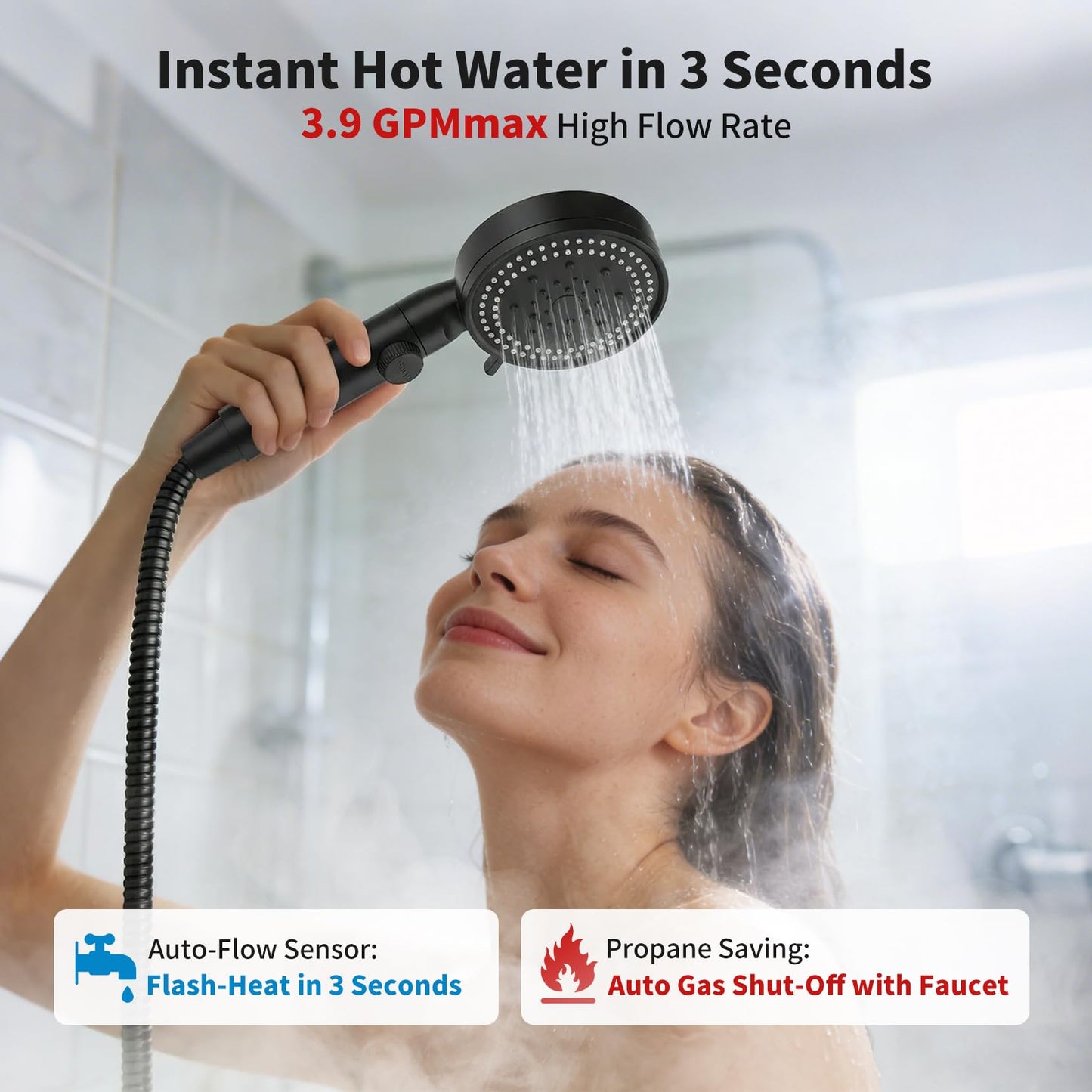 RV Tankless Water Heater 12V, 65,000 BTU Propane Powered Instant Hot Water, Includes 15''×15'' Lockable Door & Remote, Anti-Freeze & High Altitude, CSA Certified for Safe Off-Grid Camping