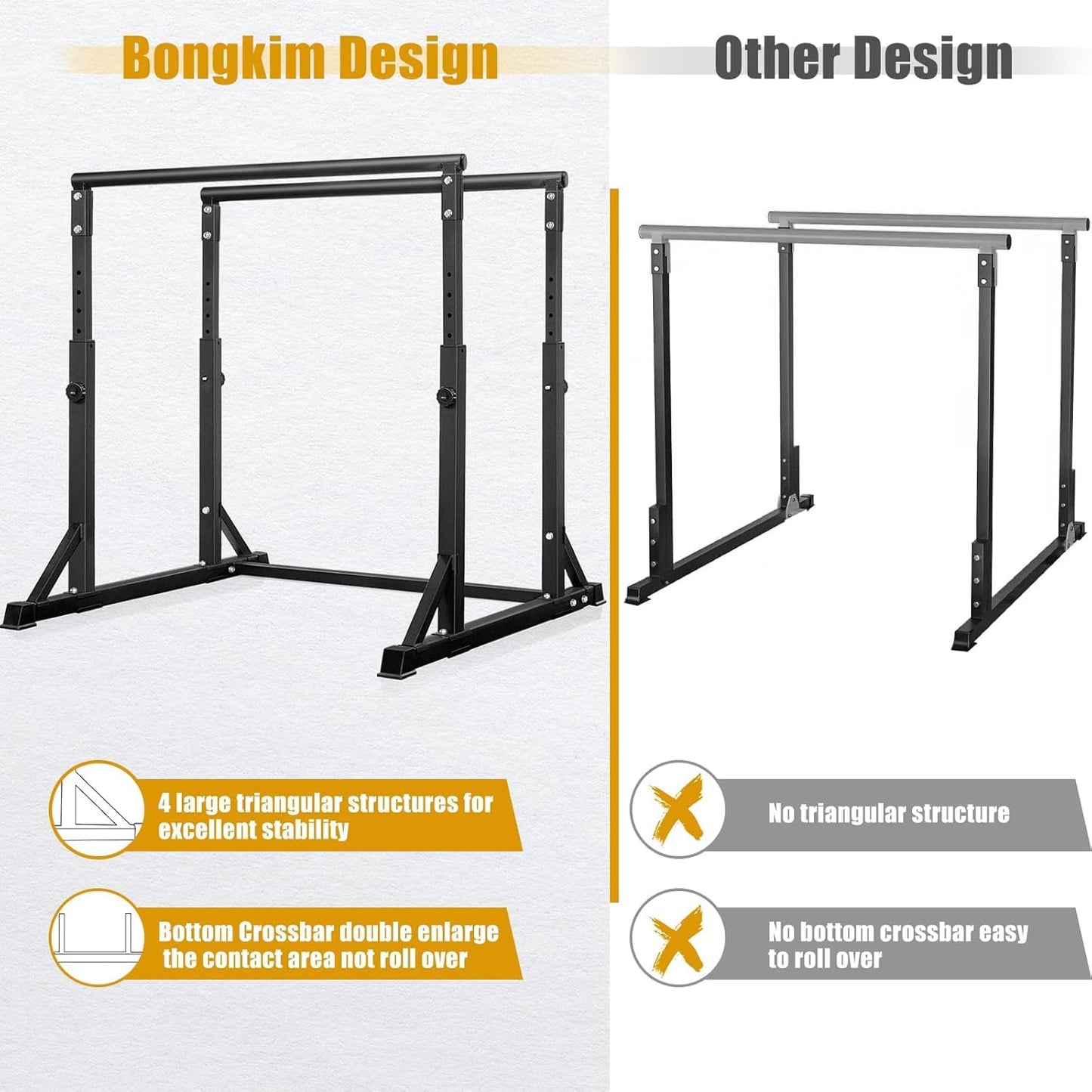 Bongkim Dip Bar, Heavy Duty Dip Station with 7 Height Levels, 800lbs Adjustable Parallel Bars for Tricep Dips Pull-Ups L-Sits Calisthenics Exercises Strength Training for Home Gym Outdoor (Matte black)