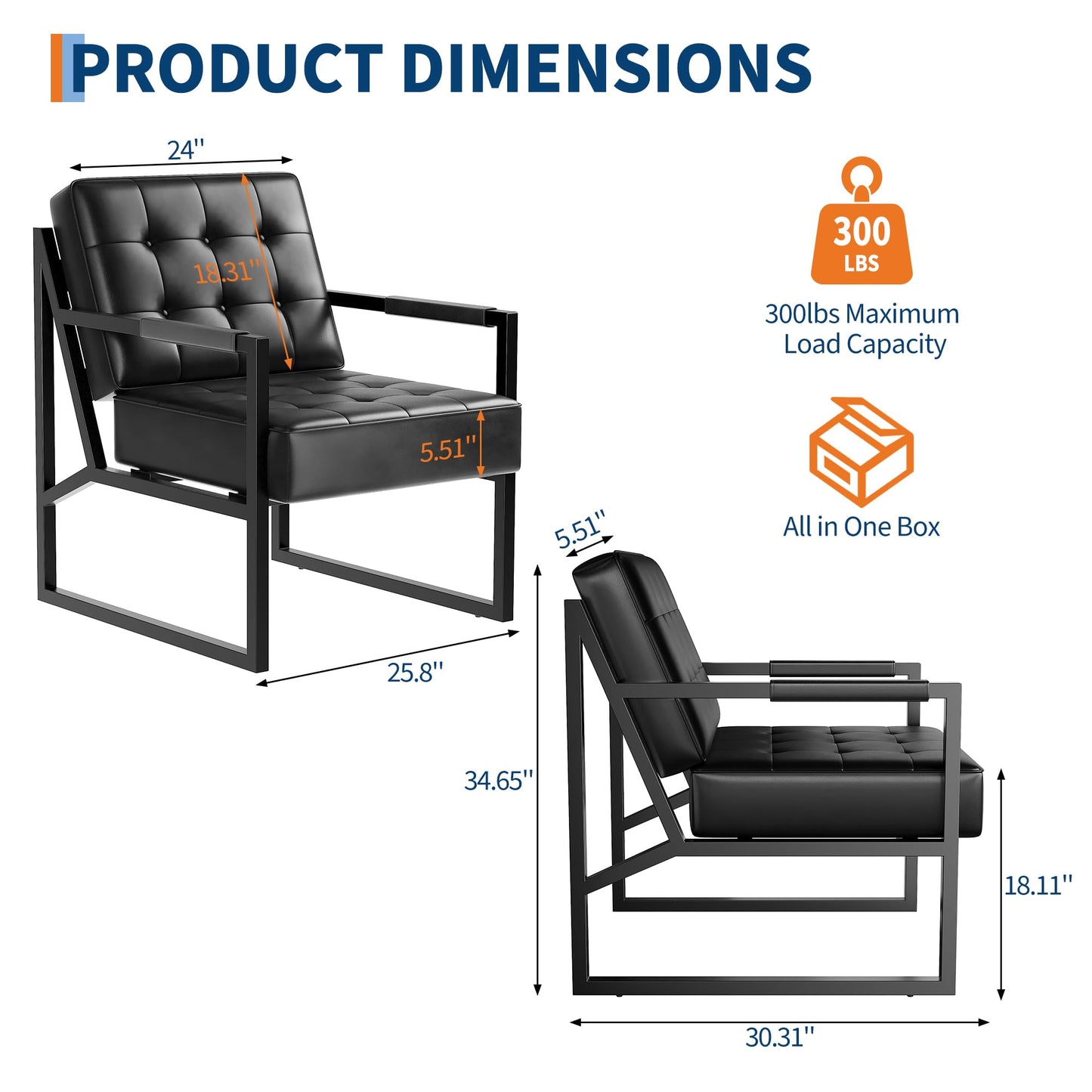 Garvee Accent Chair Set of 2, PU Leather Armchair with Metal Legs, Mid Century, Comfortable and Stylish for Living Room, Bedroom, Reception and Office, Durable Upholstery, Sleek Design
