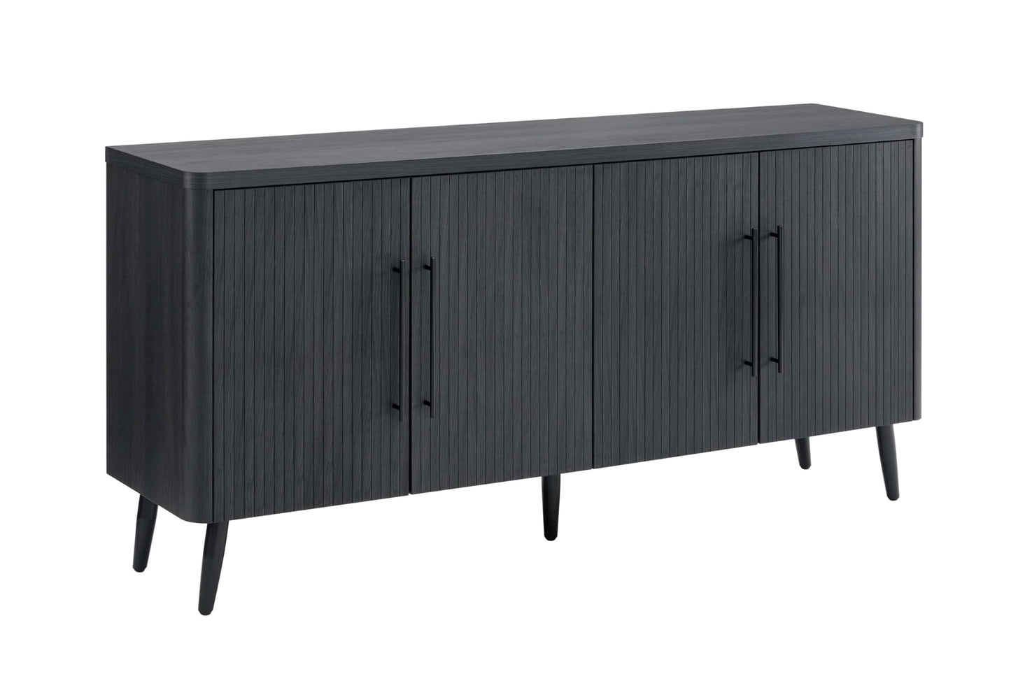 Manhattan Comfort Jodie 64" Sideboard Cabinet with Storage, Ribbed Soft-Close Doors & 8 Adjustable Cubby Shelves, Mid Century Modern Buffet Table for Entryway, Living Room or Office, Charcoal Grey