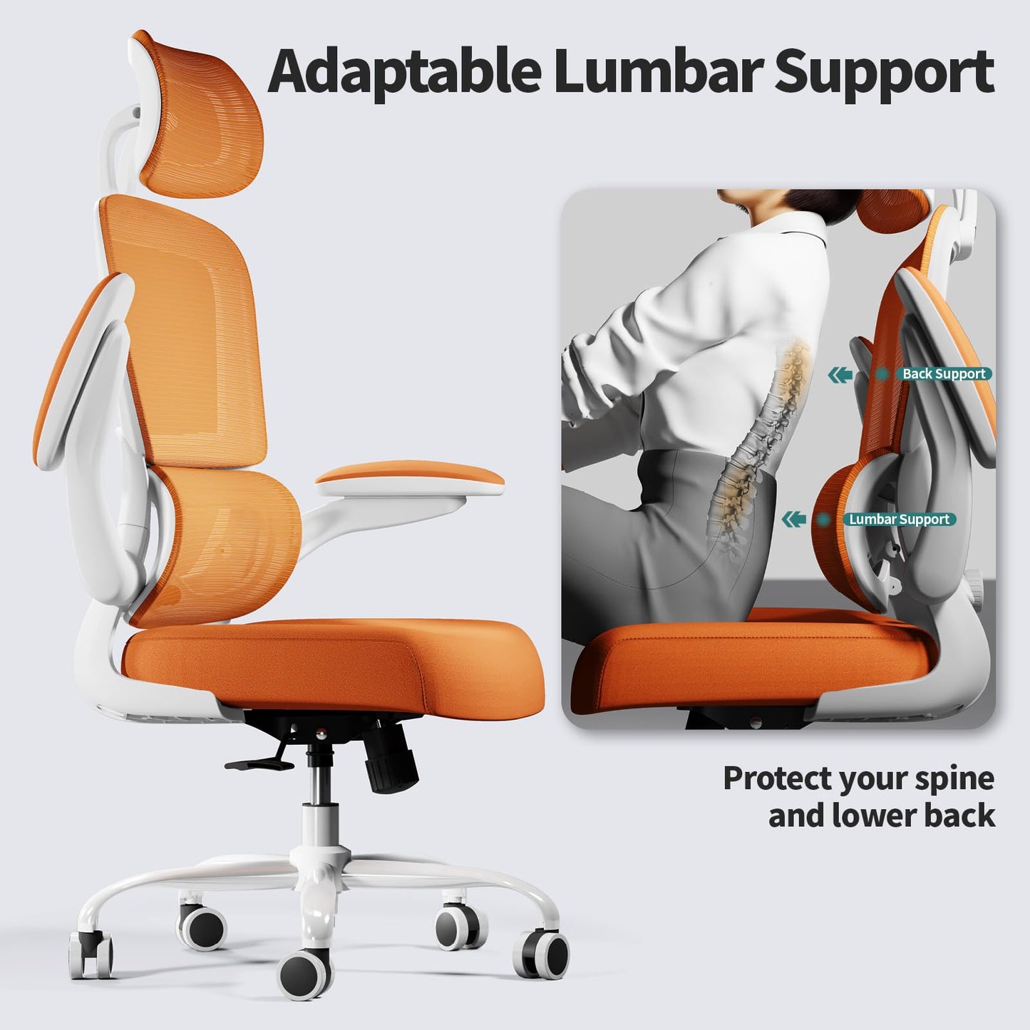 TRALT Office Chair Ergonomic Desk Chair, 330 LBS Home Mesh Office Desk Chairs with Wheels, Comfortable Gaming Chairs (Burnt Orange)