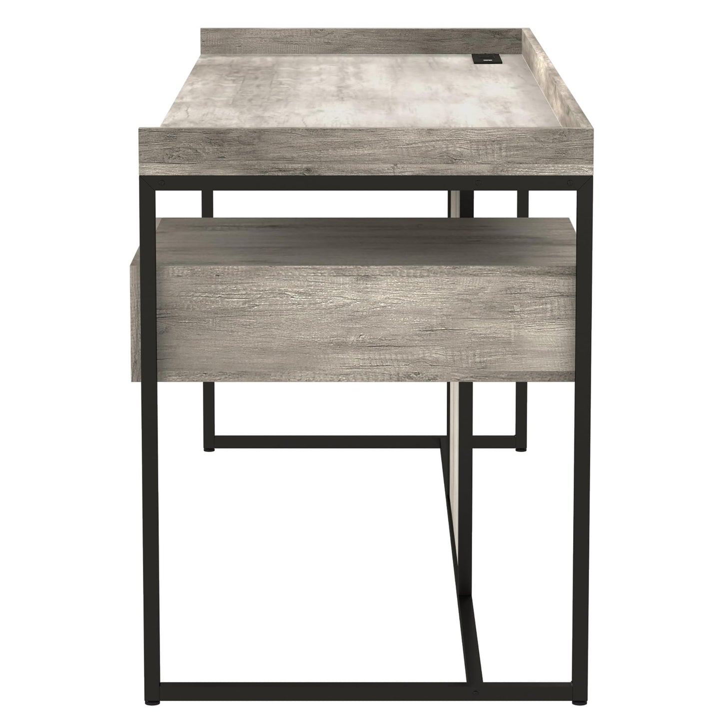 24/7 Shop at Home Lochlan Industrial 1 Drawer Metal Writing Desk with USB Port, Power Outlet, 1 Shelf for Workstation, Home Office, Study Room, Matte Black and Light Gray