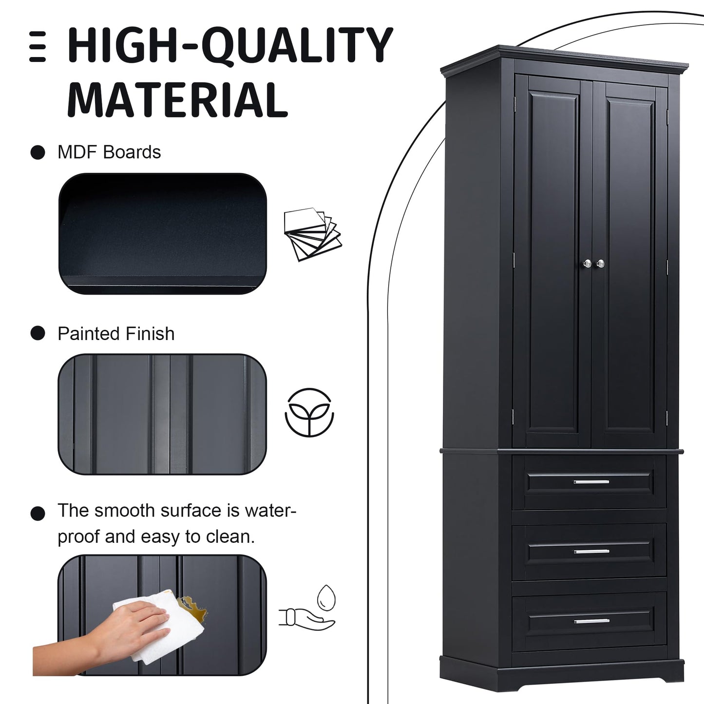 70" Tall Storage Cabinet Kitchen Pantry Cupboard with Two Doors and Three Drawers, Freestanding Shelf Organizers Unit for Home, Bathroom and Living Room, White