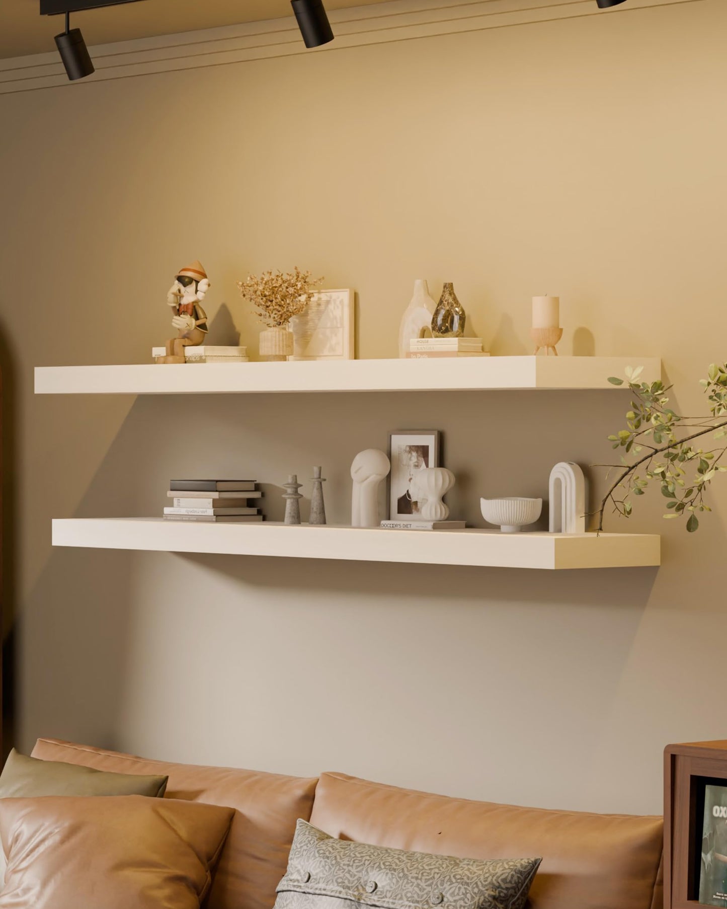 TEDIDUWA Set of 2 Deep Floating Shelves 12in Depth, Floating Shelves Long Heavy Duty Wood Shelves for Wall, Bedroom, Kitchen, Modern Farmhouse Decor 2T60IN White