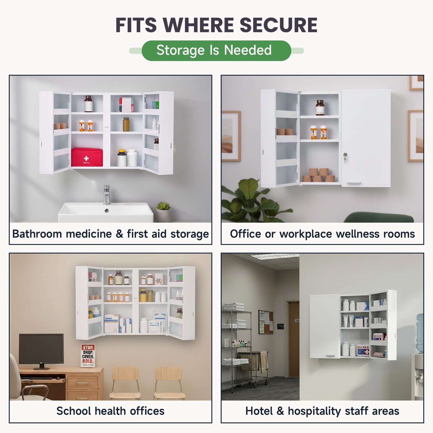 Mount Brook Large Locking Medicine Cabinet Wall Mounted - Metal Medical Cabinet with 11 Shelves - Medicine Cabinet with Lock and Keys for Safe Medication Storage