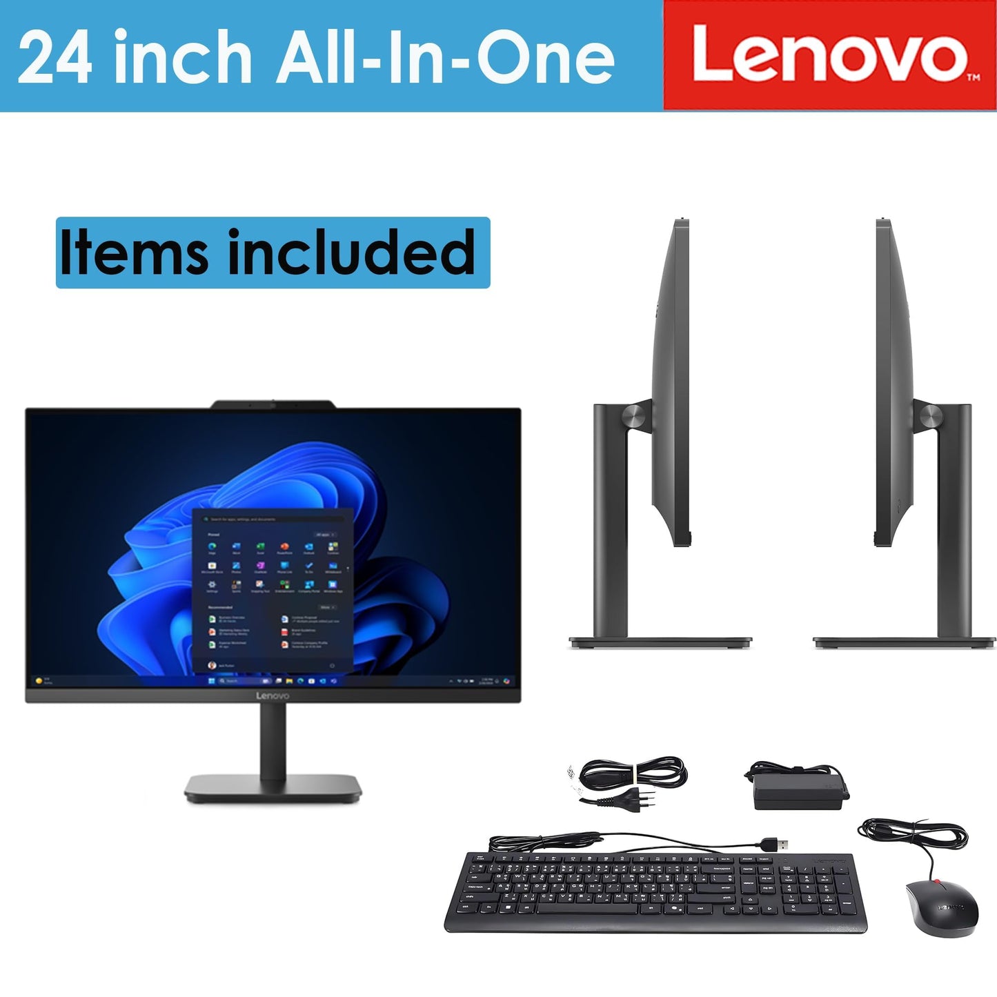 Lenovo IdeaCentre 24 AIO Desktop, 23.8" FHD IPS Display, Intel N100 4-Core, 32GB RAM, 1TB PCIe SSD, Wi-Fi 6, Bluetooth 5.2, Windows 11 Home, Keyboard & Mouse, Black