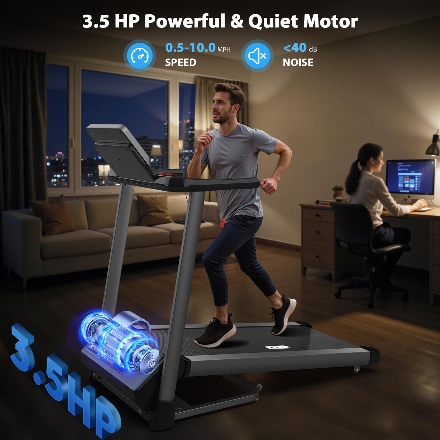 CIIHI Treadmill with Auto Incline - 450 LBS Capacity 15% Auto Incline Treadmill for Home, 0.5-10 MPH Foldable Running Machine with 47.2”x18.1” Belt, APP, Speaker, Speed & Incline Quick Button