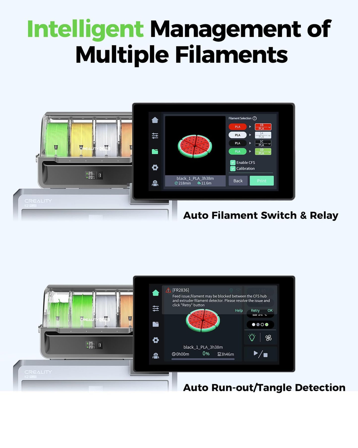 Creality CFS Multi-Color Filament System Supports 16 Colors Printing Automatic Mapping Switching Moisture-Resistant Filament Storage Compatible with K2 Plus 3D Printer