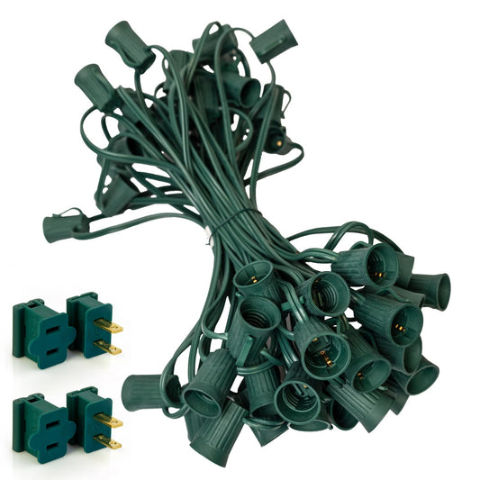 Christmas Designers Pro Christmas C9 Light Cord, 50 ft, 40 Bulb Sockets, 15in Spacing, Green Wire, Outdoor Holiday Decor