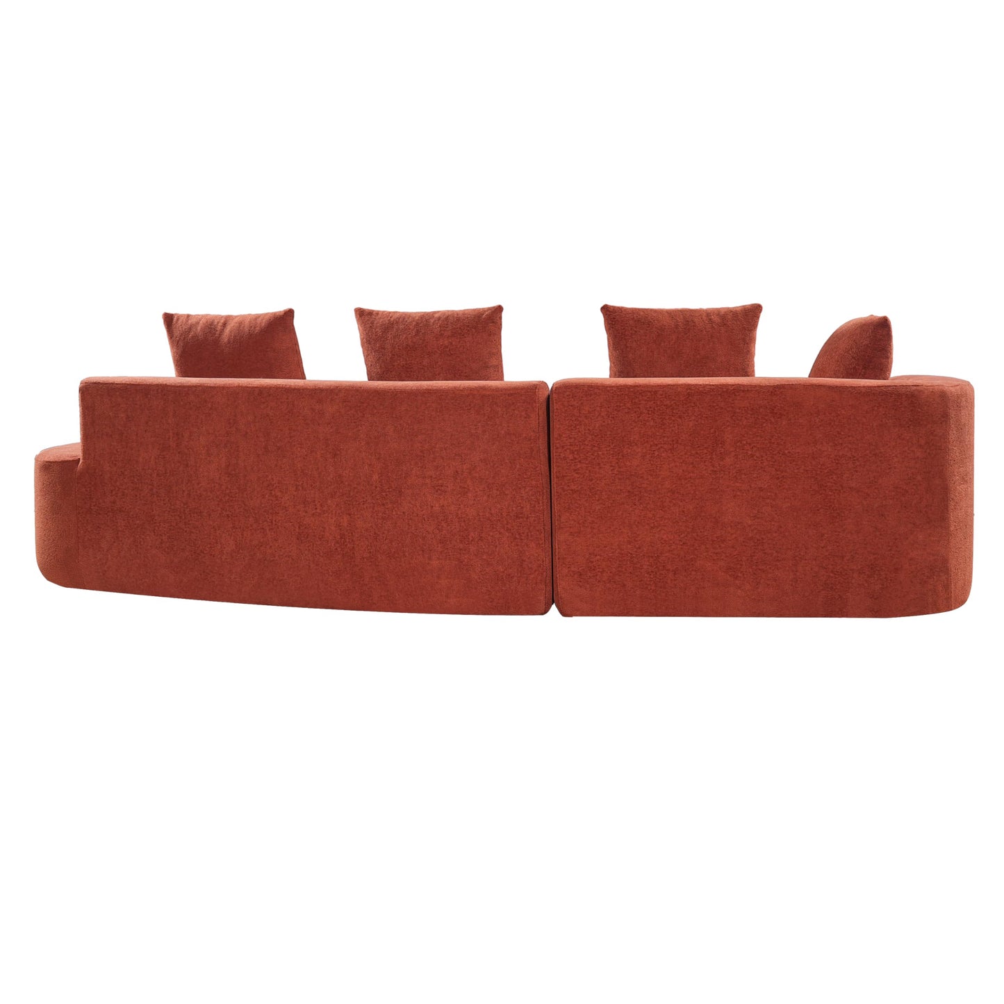 Merax 2-Piece 116" L-Shaped Modular Sectional Sofa Set, 4 Seat Fully Assembled Curved Upholstery Couch with High-Density Compressed Sponge, Chaise Lounge & 4 Pillows for Living Room, Orange