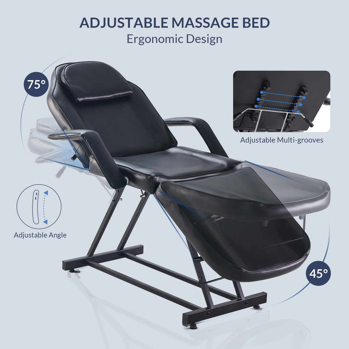 BELLEZE Adjustable Tattoo Table Chair Salon Bed Eyelash Microblading Esthetician Equipment for Professional Massage Facial Lash Beauty Treatment Spa - Black