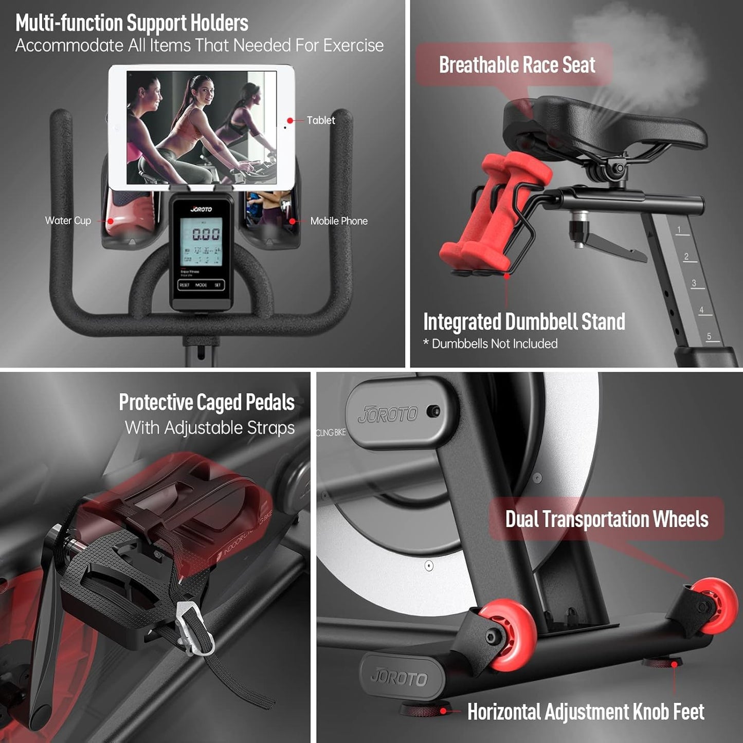 JOROTO X2/X2PRO/X4S Exercise Bike, Professional Stationary Bikes for Home with 35LBS Dual Solid Flywheels, Low Noise Indoor Cycling Bike with 300/330LBS Weight Capacity