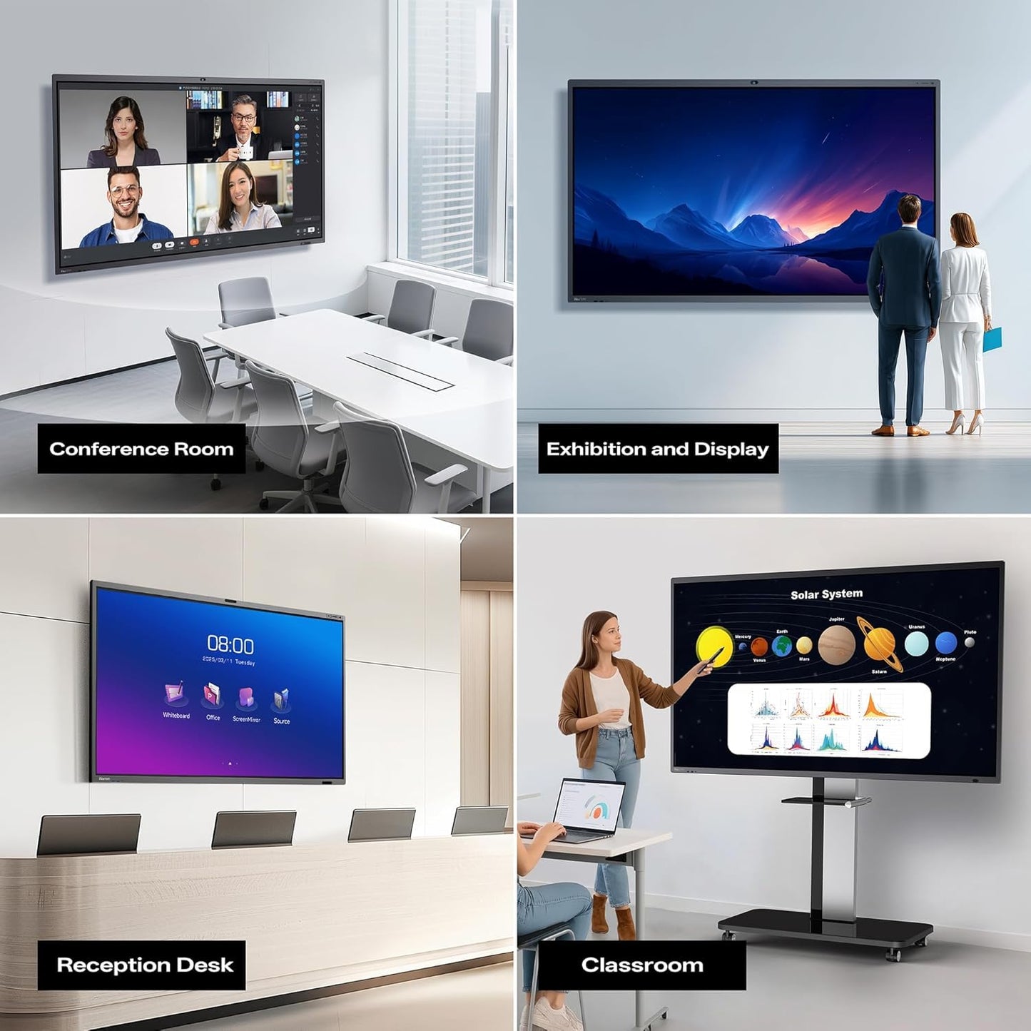 75" Smart Board,4k Interactive Flat Panel with 48MP Camera,Google EDLA Certified,Android 13, All in One Electronic Smart White Board for Classroom and Office (Board & Wall Mount Only)