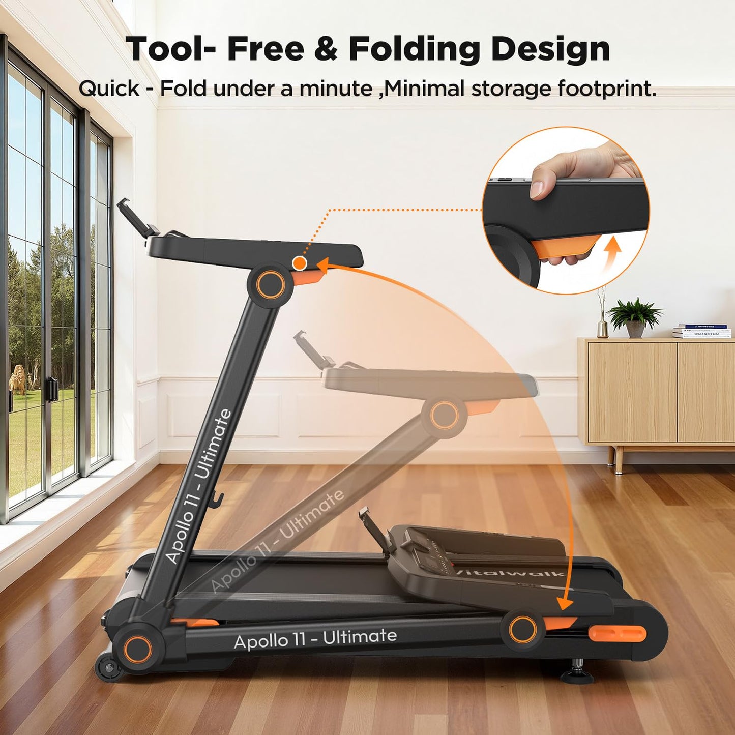 Vitalwalk Foldable Treadmill with Auto Incline, Commercial 49"x18" Wide Running Belt, 10MPH, 3.5HP Brushless, Walking Pad Treadmill for Home, Auto Folding, No Installation, 350LBS, APP, Standard