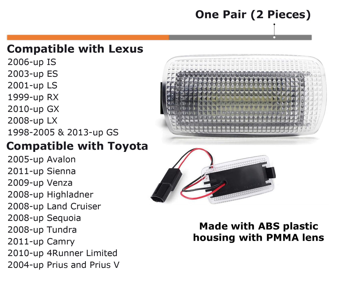 iJDMTOY Full LED Side Door Courtesy Light Assy for Lexus & Toyota, 18-SMD Xenon White LED, Clear Lens