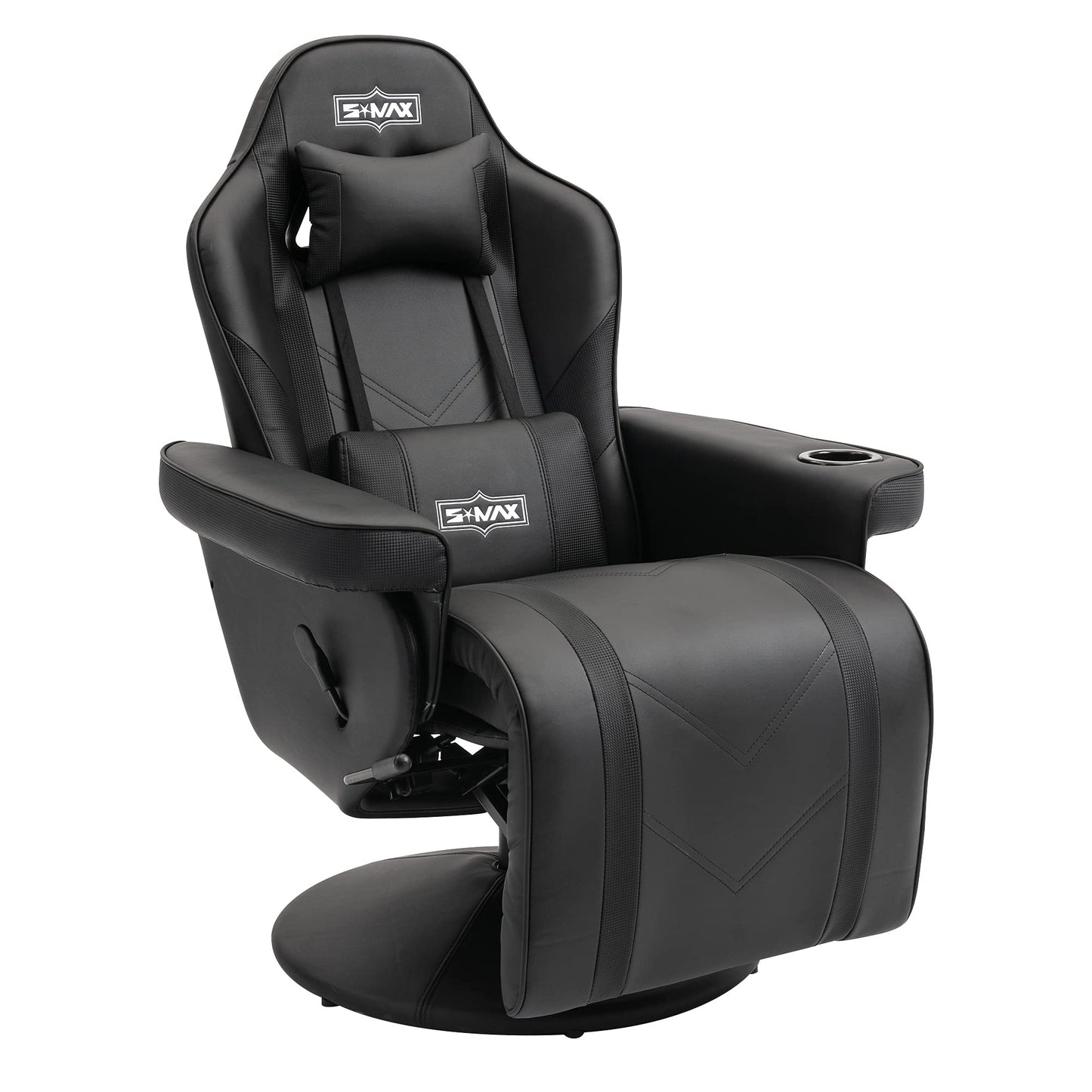 S*MAX Gaming Recliner Chair for Adults Higher Back and Wider Lumbar Support Swivel PU Leather Gaming Chair with Footrest Larger Cup Holder Black X Large