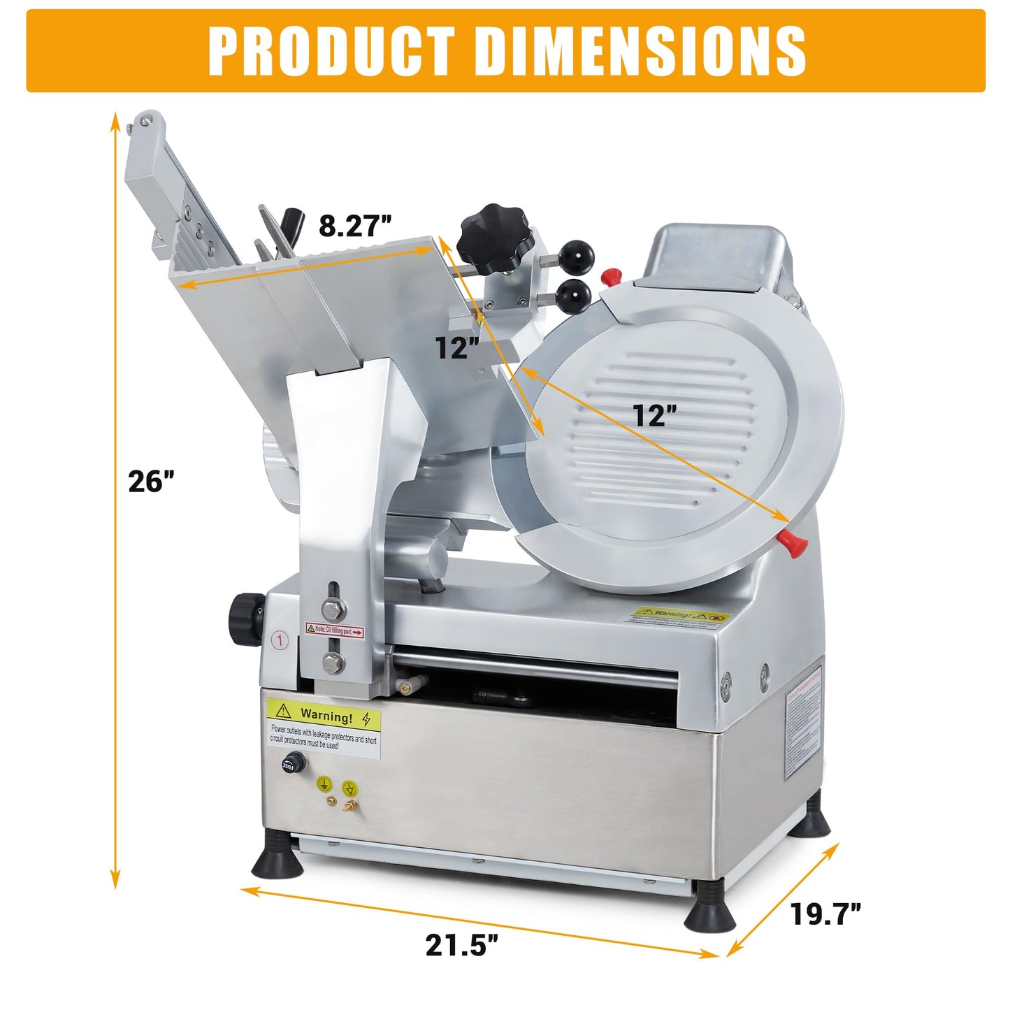 12" Commercial Meat Slicer 550W Dual Motors, Adjustable Thickness 0-14mm, with Safety Blade Cover & Sharpener - for Deli, Restaurant, Home Kitchen Slicing Beef, Ham, Vegetables