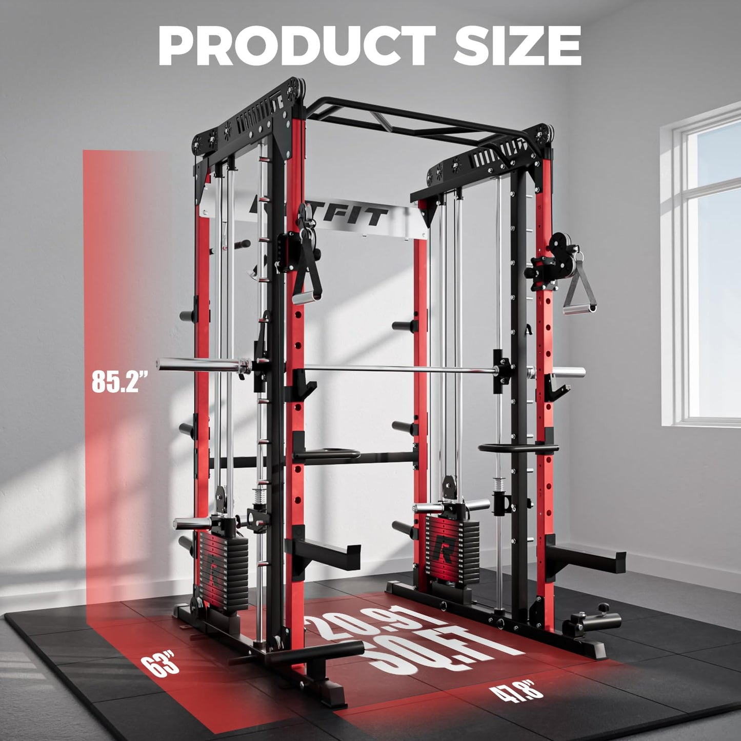 RitFit M1 Pro Smith Machine Package, All-in-One Power Cage with Weight Stack Set, Includes LAT Pulldown & Cable Crossover System for Home Gym
