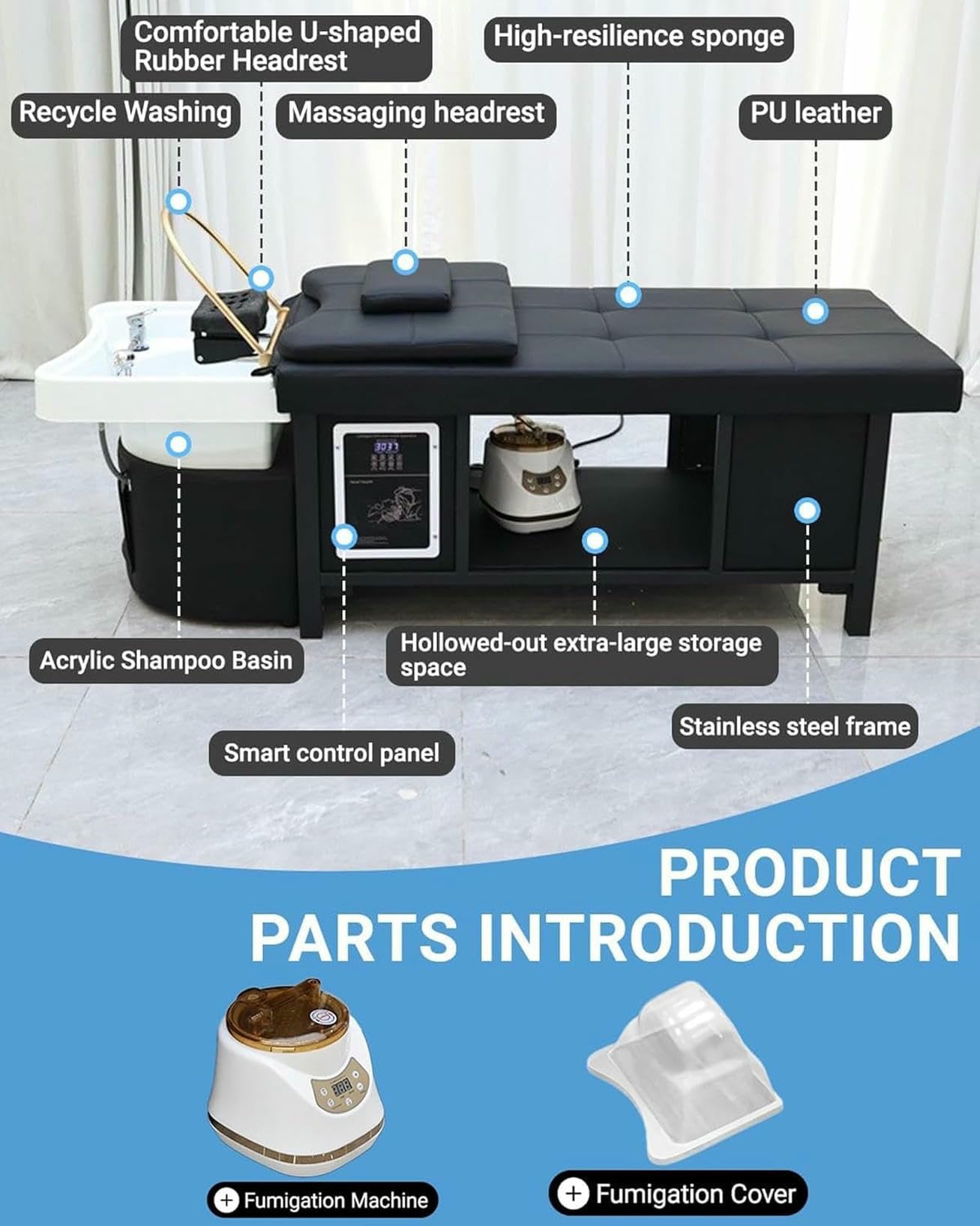 BTOIASYHF Massage Bed with Shampoo Bowl - Professional Head Spa Equipment for Beauty Salons, Adjustable Backwash Unit, Beauty Bed
