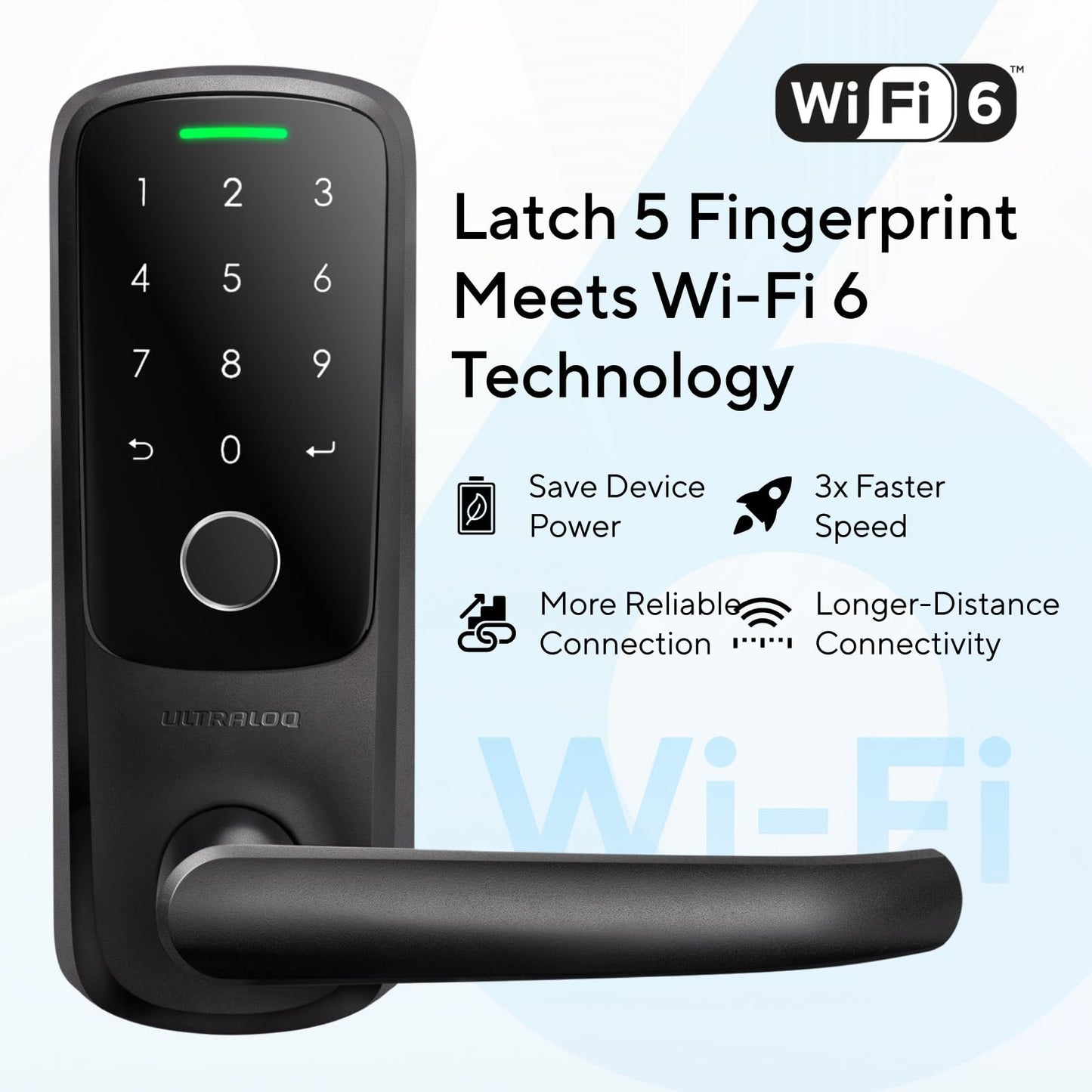 ULTRALOQ Latch 5 Smart Lock, World's First WiFi Smart Lever Lock, Auto-Lock, Touchscreen Digital Keypad, Fingerprint Door Handle for Home Front Door, Rental, Office, App Remote Control, Black