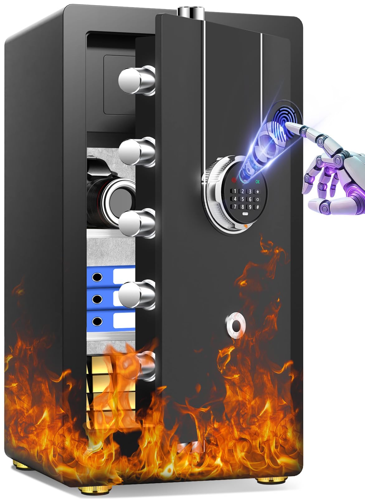 [𝟐𝟎𝟐𝟔 𝟎.𝟓𝐇 𝟏𝟕𝟎𝟎°𝐅] [8.5 𝐂𝐮 𝐅𝐭] Fire Proof Safe for Home Documents, [𝟖5 𝐋𝐛𝐬] Large Heavy Duty Biometric Safe Box with Fingerprint & Keypad, Fireproof Safes with Anti-Theft Alarm