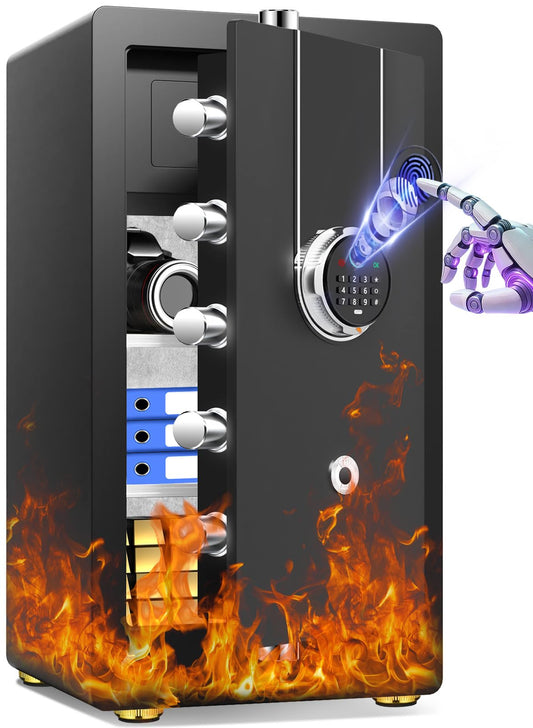 [𝟐𝟎𝟐𝟔 𝟎.𝟓𝐇 𝟏𝟕𝟎𝟎°𝐅] [8.5 𝐂𝐮 𝐅𝐭] Fire Proof Safe for Home Documents, [𝟖5 𝐋𝐛𝐬] Large Heavy Duty Biometric Safe Box with Fingerprint & Keypad, Fireproof Safes with Anti-Theft Alarm
