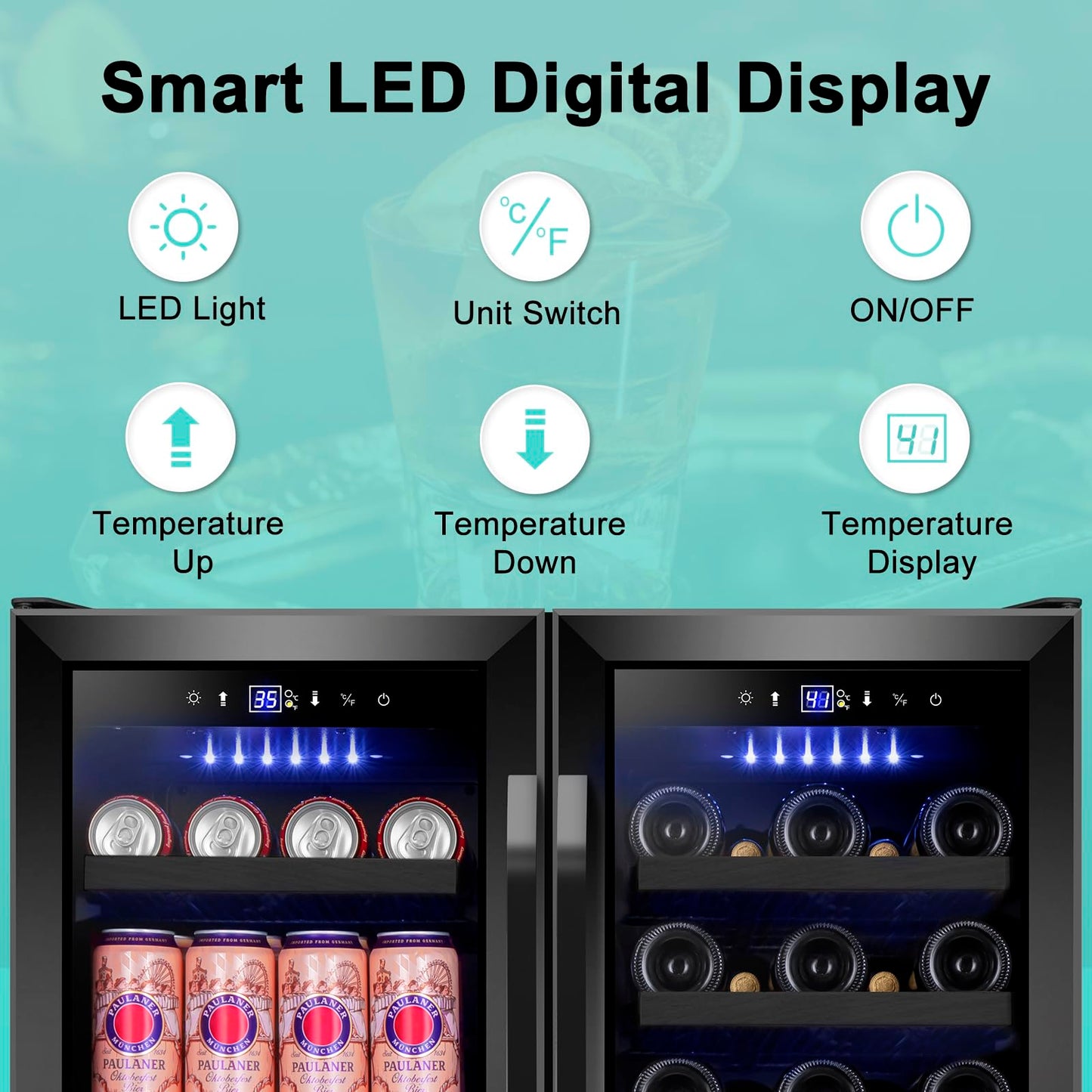 Velieta 30'' Wine and Beverage Refrigerator, Upgrade Dual Zone Wine Cooler, 30 Inch Wine beverage Fridge Built in or Freestanding Under Counter Large Capacity Glass Door Advanced Cooling System,Black