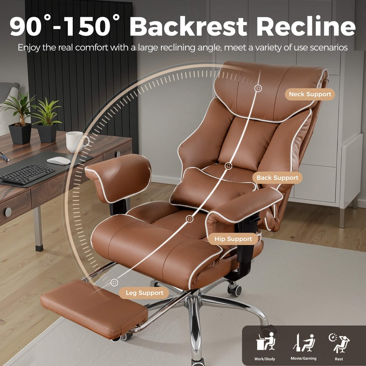 GTPLAYER Big and Tall Gaming Chair 400lbs Heavy Duty Office Chair with Foot Rest & Ergonomic Pocket Spring Cushion, High Back Lumbar Support for Lower Back Pain Relief, Coffee Brown