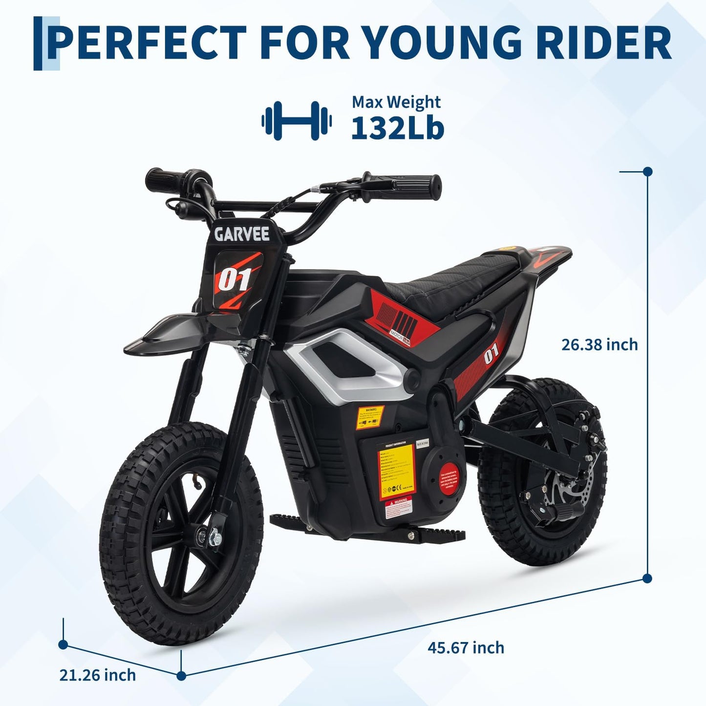 Garvee 24V Kids Electric Dirt Bike - 350w Kids Motorcycle, 13.67 Mph Max Speed Electric Bike for Kid, Rear Wheel Suspension, 12 Miles Range, Twist Grip Throttle, Rubber Tire, Black