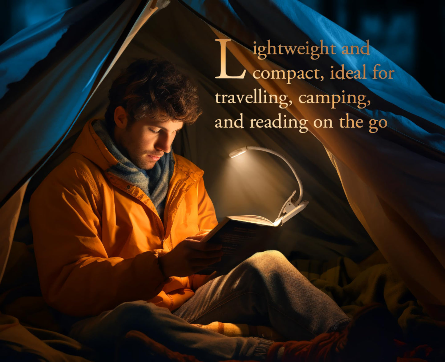 VViViD LEDLit Book Light - Rechargeable, Stepless Dimmable, Flexible Clip, White, Flex Lamp