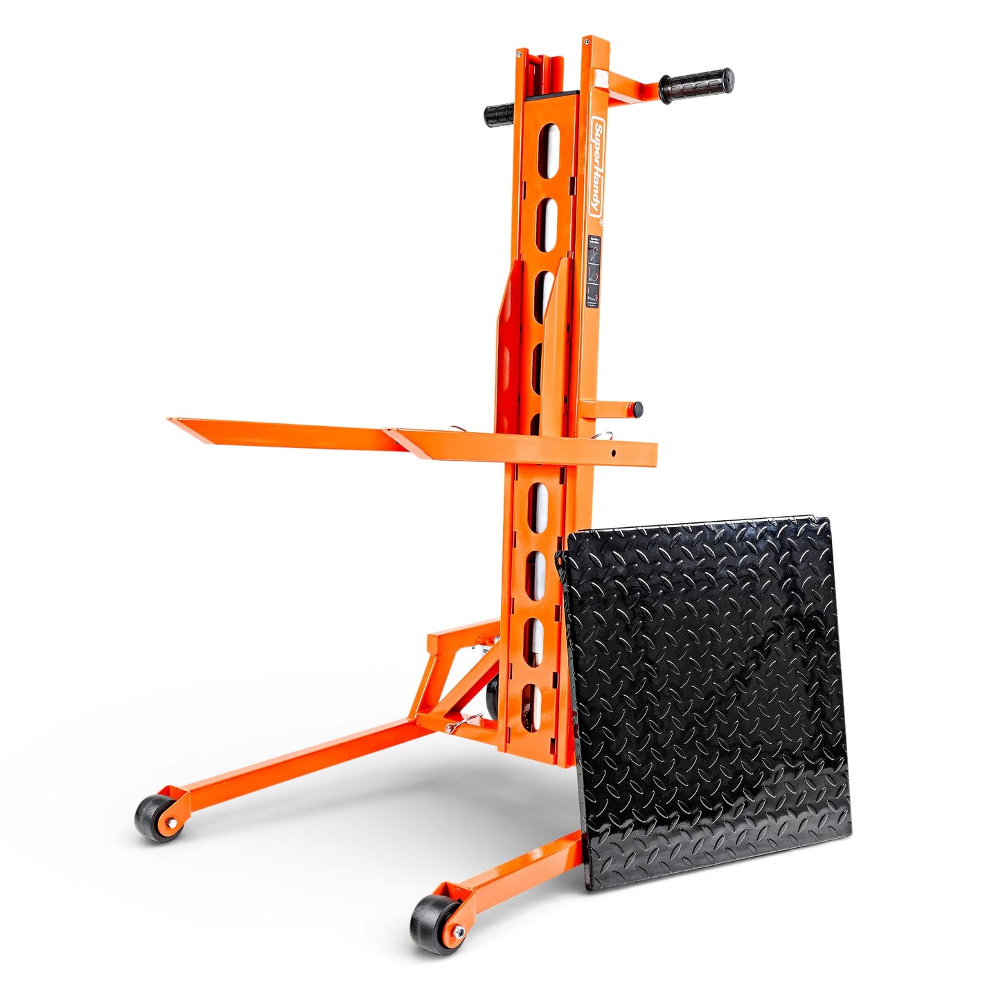 SuperHandy Hydraulic Material Lift Stacker, Portable Forklift – 550 lbs Capacity, 59" Max Lift Height, Disassembles for Transport, with 6" PU Wheels & Mechanical Brakes