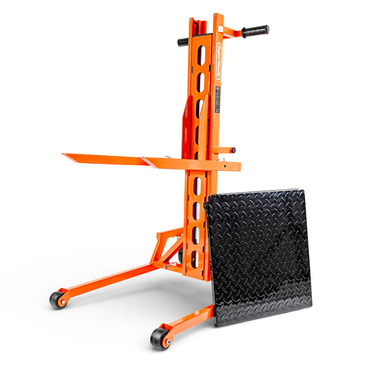 SuperHandy Hydraulic Material Lift Stacker, Portable Forklift – 550 lbs Capacity, 59" Max Lift Height, Disassembles for Transport, with 6" PU Wheels & Mechanical Brakes
