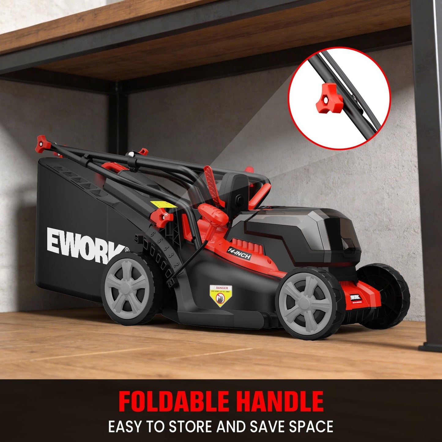EWORK 40V 14" Electric Lawn Mower Cordless with 2*4.0Ah Batteries & Charger