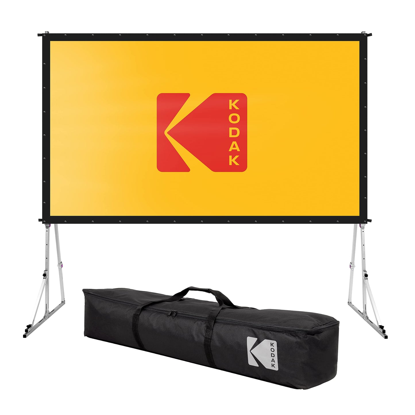 Kodak 150” Portable Projector Screen W/Stand - Fast Fold White Projection Backdrop for Outdoor & Indoor Movies with Tripod, Outdoor Stability Kit, & Black Storage Carry Case