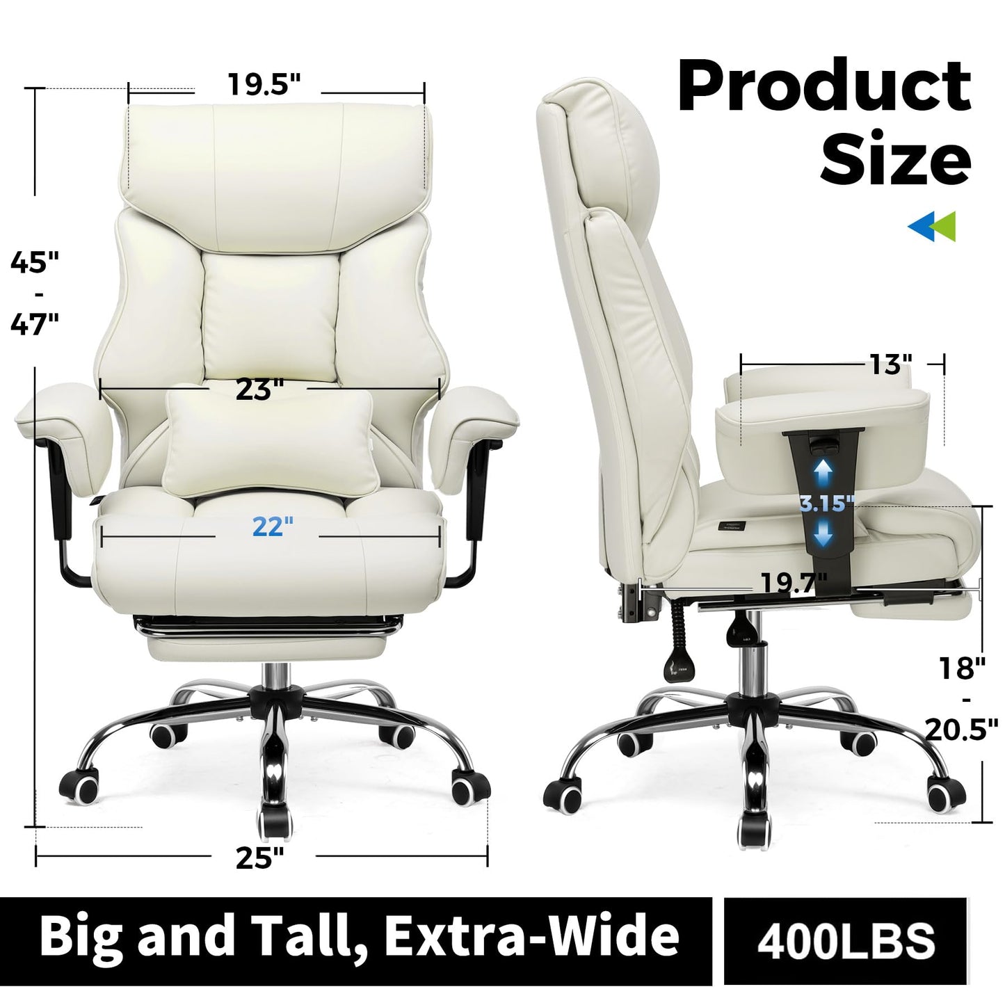 GTPLAYER Big and Tall Gaming Chair 400lbs Heavy Duty Office Chair with Foot Rest & Ergonomic Pocket Spring Cushion, High Back Lumbar Support for Lower Back Pain Relief, Beige
