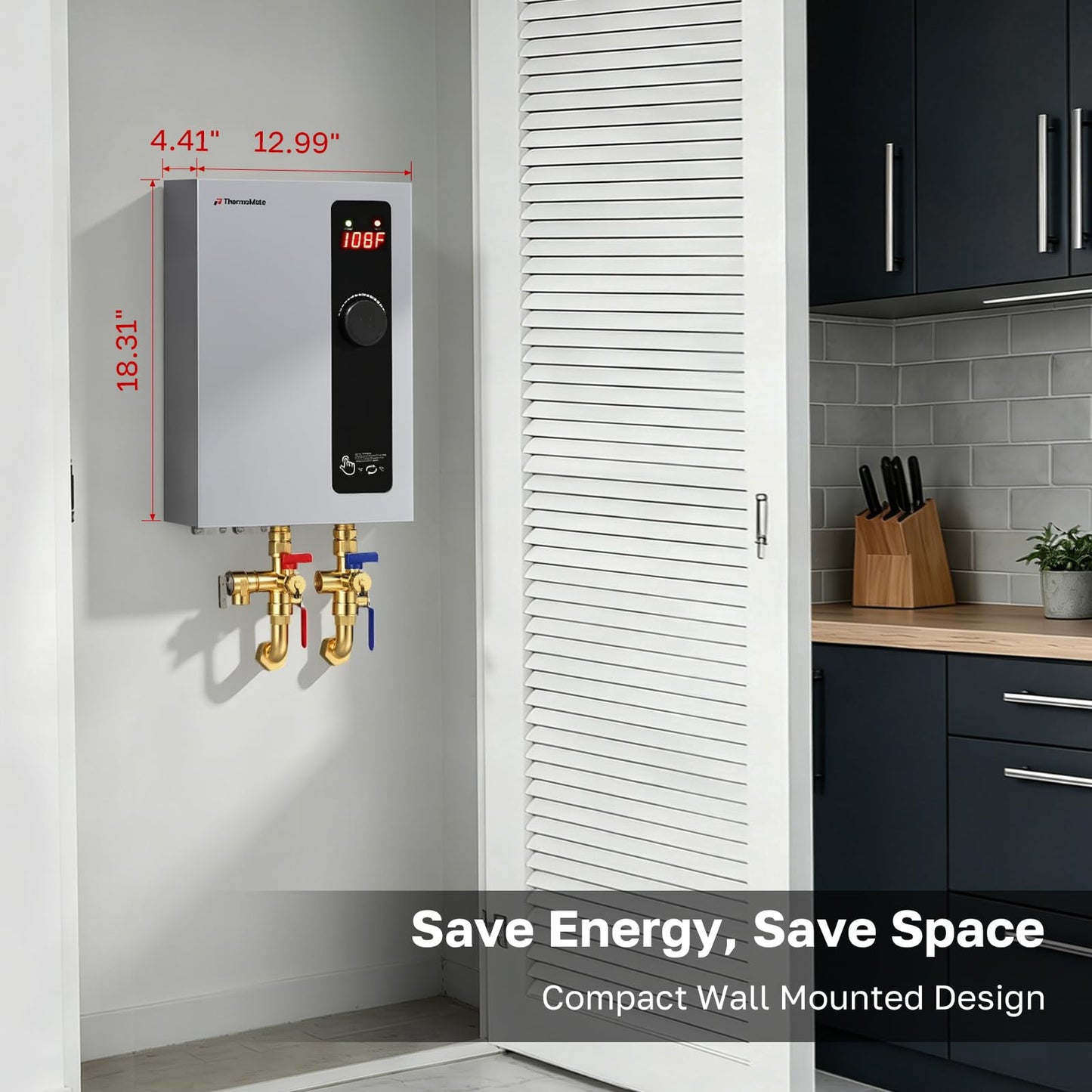 36kW Tankless Water Heater Electric, ThermoMate On Demand Instant Hot Water Heater 240 Volt, Max 8.0 GPM Self-Modulating for Whole House, ETL Certified for Residential Indoor Shower