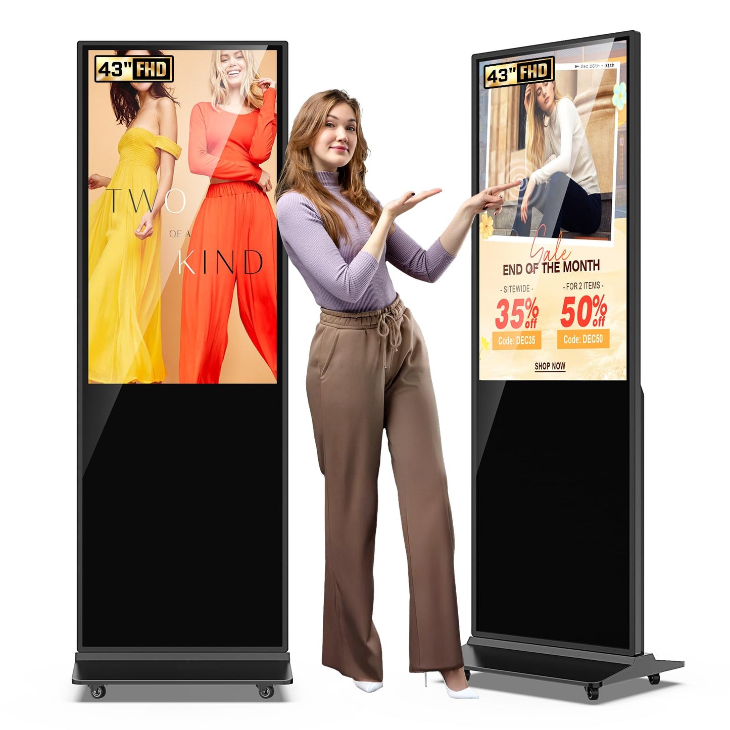 JASZDOT 32/43/55/65 Inch Digital Signage Display, LCD Screen Advertising Display Kiosk Interactive Totem Floor Standing Auto AD Player with USB/HDMI/WiFi Android OS (43'' Touch Screen)