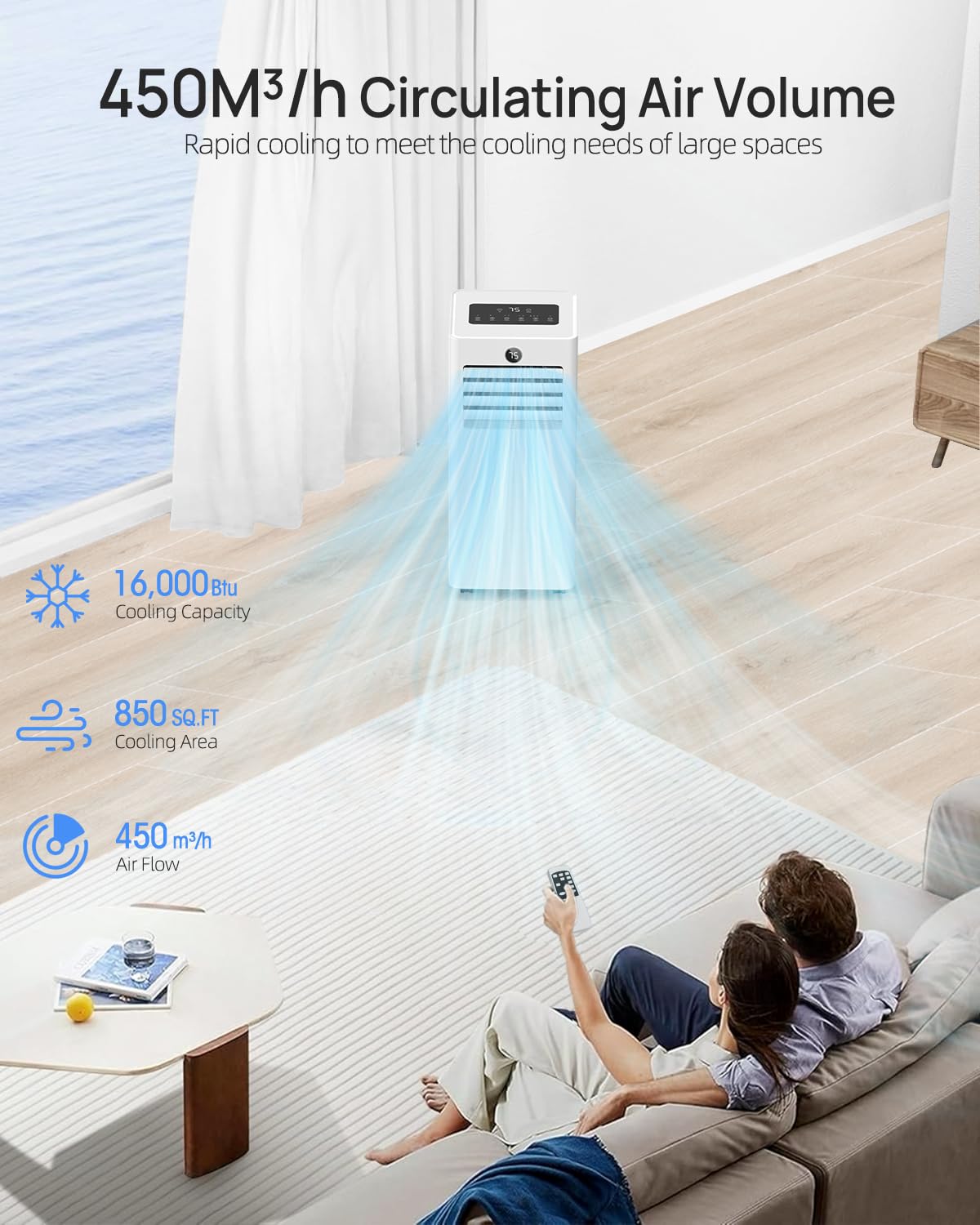 16000 Btu Portable Air Conditioners with WiFi APP, 5-in-1 Portable AC Unit for Large Room up to 850 Sq.Ft with Fast Cooling, Dehumidifier, Fan, Quiet 36dB Sleep Mode, Window Kit for Home, Office
