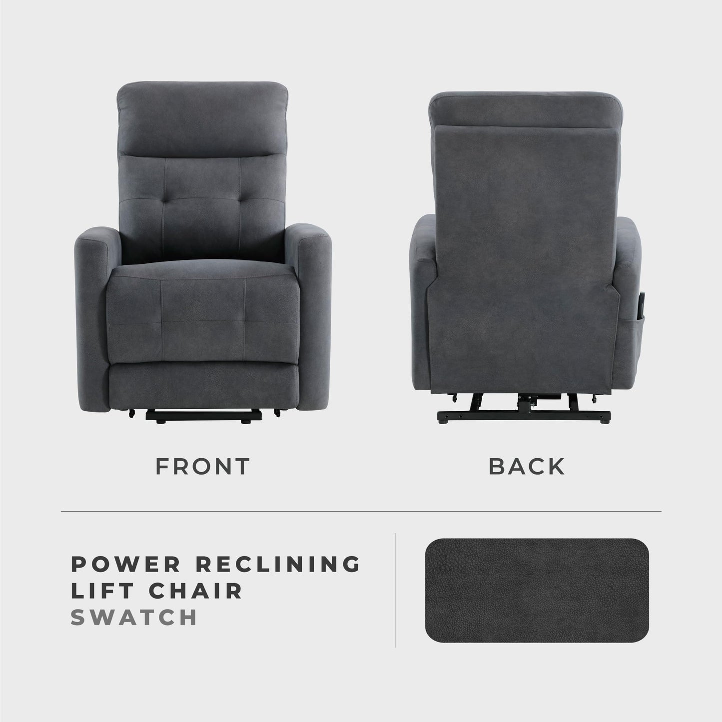 Lexicon Power Lift Recliner with Heat and Massage for Adults Elderly Ergonomic, Textured Microfiber Tufted Lounge Chair Classic Single Sofa Recliner with Side Pockets, Home Theater Seating, Dark Gray