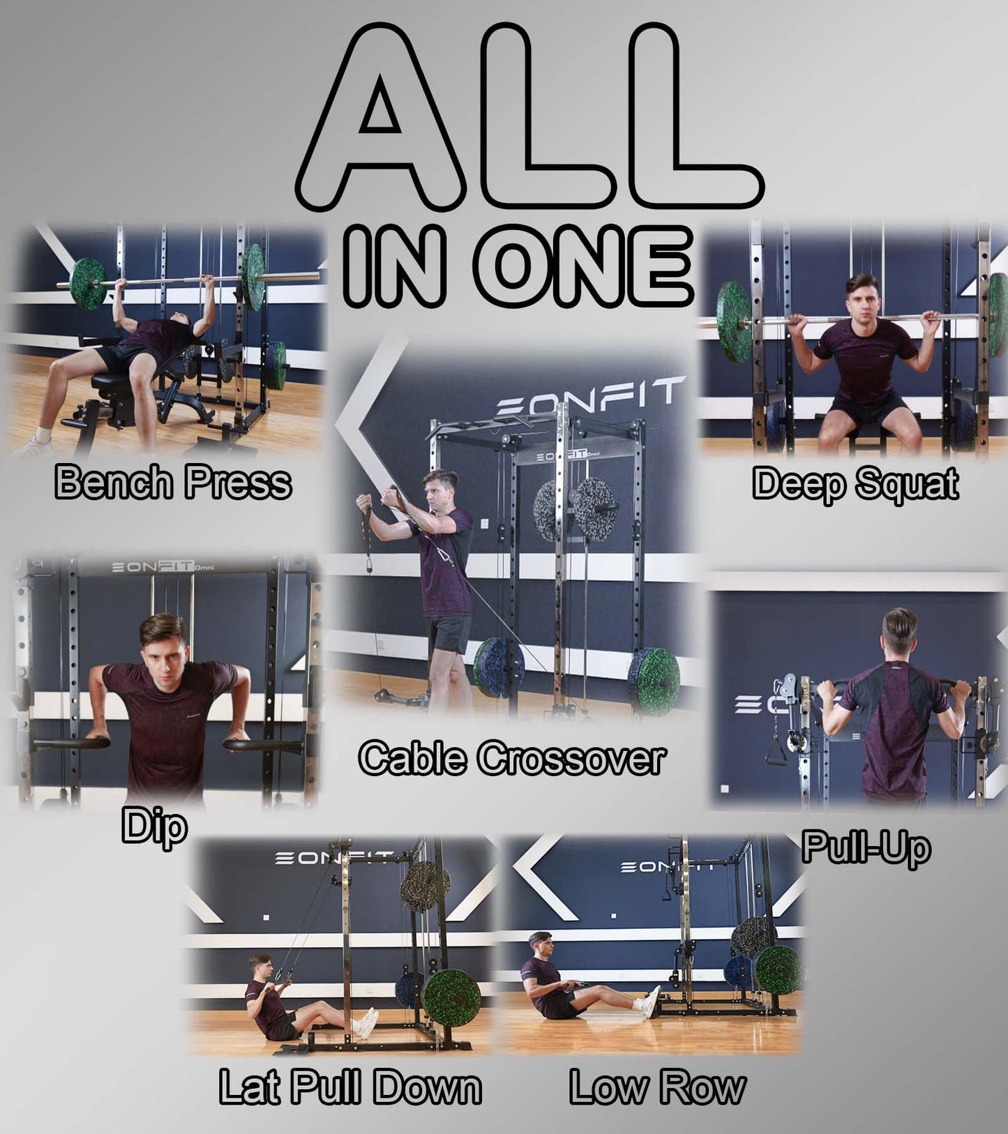 Eonfit E2 Power Cage with 3D Rotation Arms - Multi-Functional Power Rack for Home Gym. 1500lb Squat Rack for Home Gym. Pulley System for Cable Crossover & LAT Pulldown (RED, PRO)