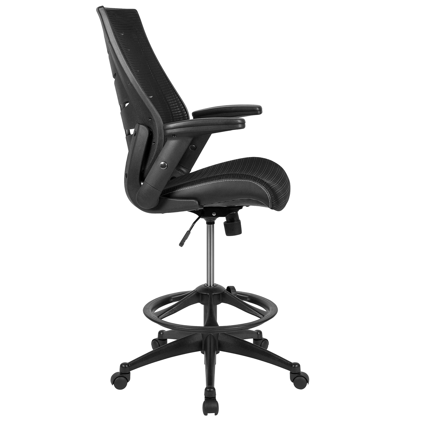Flash Furniture Kale High-Back Ergonomic Mesh Office Chair with Flip-Up Arms and Adjustable Foot Ring, Spine-Back Tall Executive Swivel Chair, Black