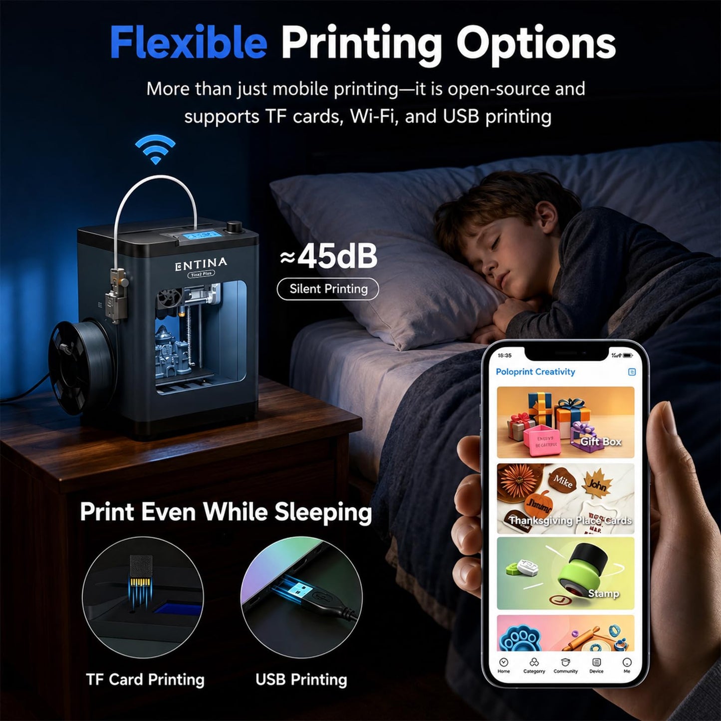Entina Tina2 Plus 3D Printer, 250mm/s Fast Printing 3D Printer for Beginners & Kids, WiFi & App Control, Fully Assembled, Auto Leveling, PEI Build Plate, Open Source Mini 3D Printers for Home & School