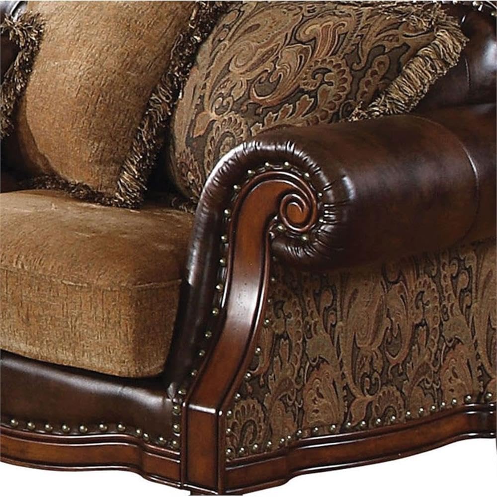 Acme Dreena Rolled Arm Upholstered Faux Leather Sofa with 5 Pillows in Brown