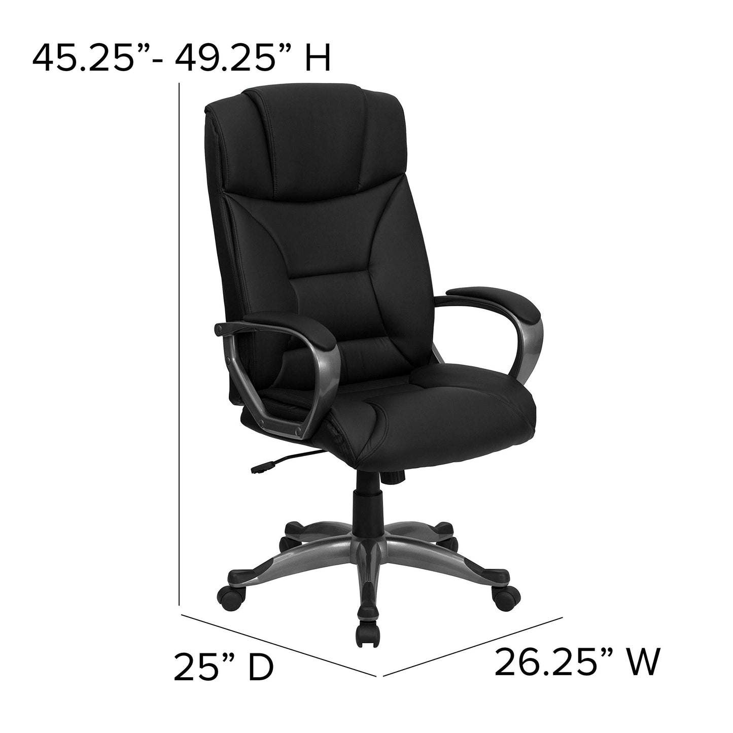 Flash Furniture High Back Black LeatherSoft Executive Swivel Office Chair with Arms 49.25 x 26.25 x 25