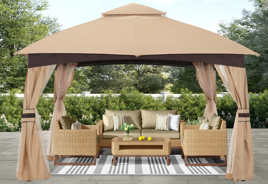 ABCCANOPY 8x8 Outdoor Gazebo - Patio Gazebo with Mosquito Netting, Outdoor Canopies for Shade and Rain for Lawn, Garden, Backyard & Deck (Beige)