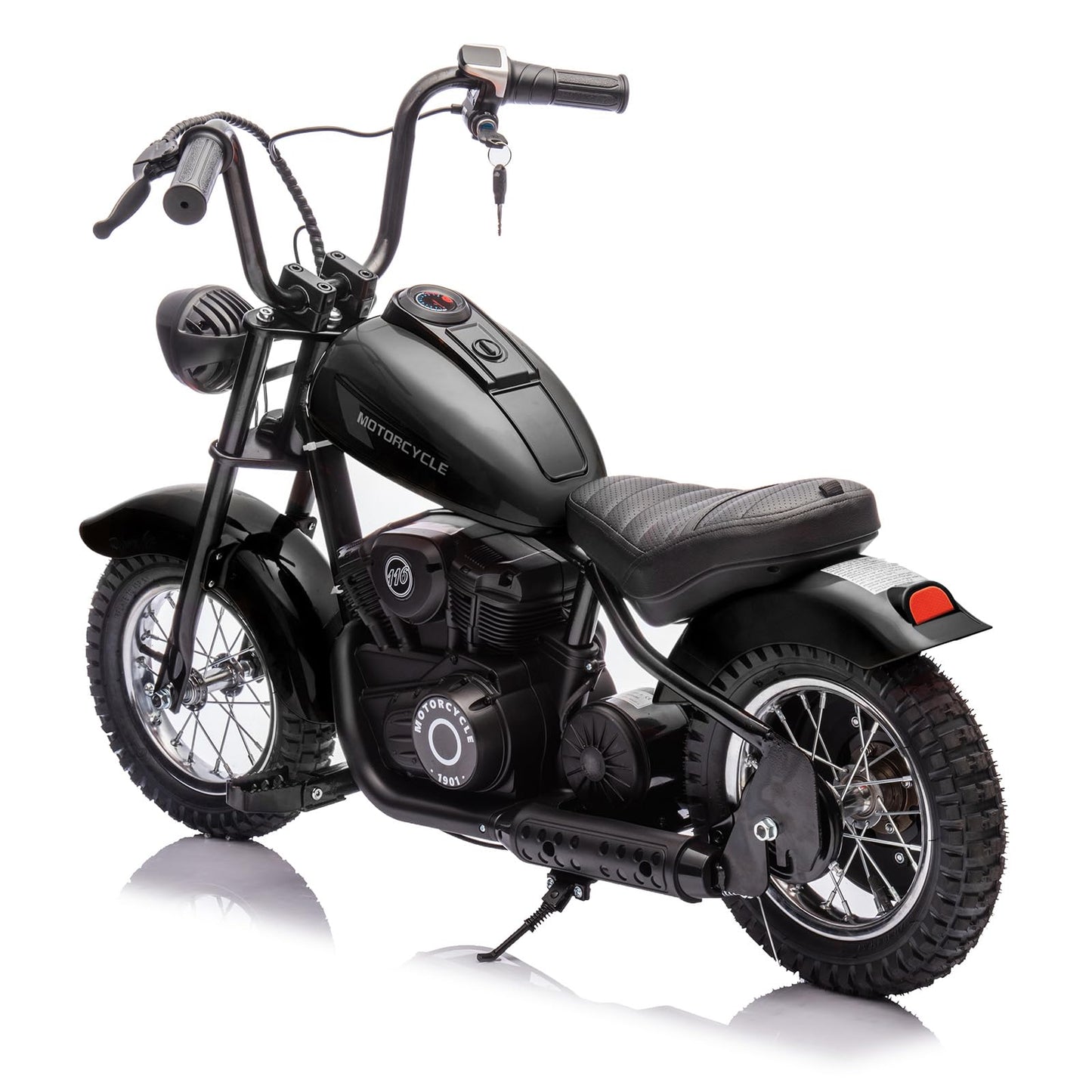 Electric Motorcycle for Kids, 24V 250W Kids Electric Dirt Bike, Two Speed Max Up to 14MPH & 60 Minutes Continuous, with Led Lights, Leather Seat, Rear Brake, Electric Motorbike for Kids/Teens, Black