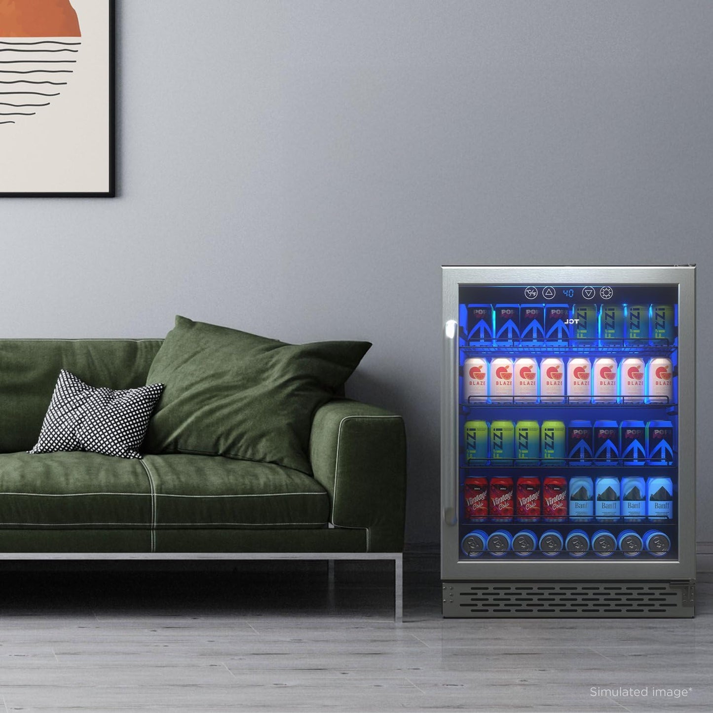 TCL 161 Can 24 In Beverage Cooler, Freestanding Mini Fridge with Glass Doors, Removable Shelves, Digital Controls & LED Lighting for Water, Soda, Energy Drinks